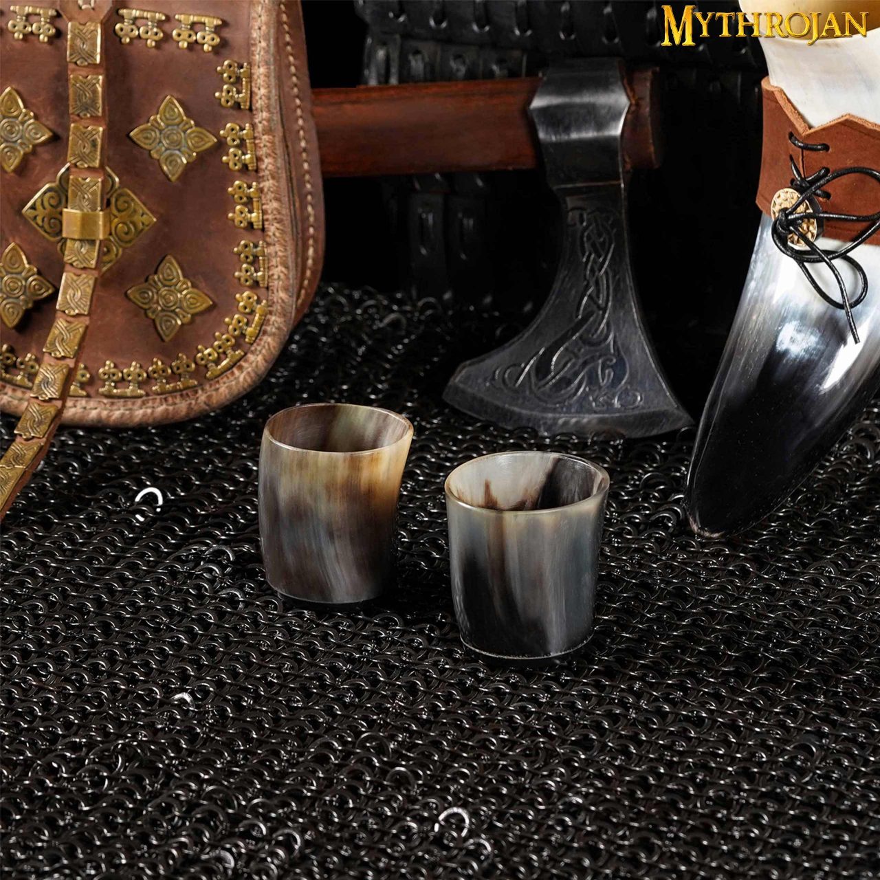 Set de 2 cuernos vikingos para chupito — estilo nórdico medieval - imagen 4