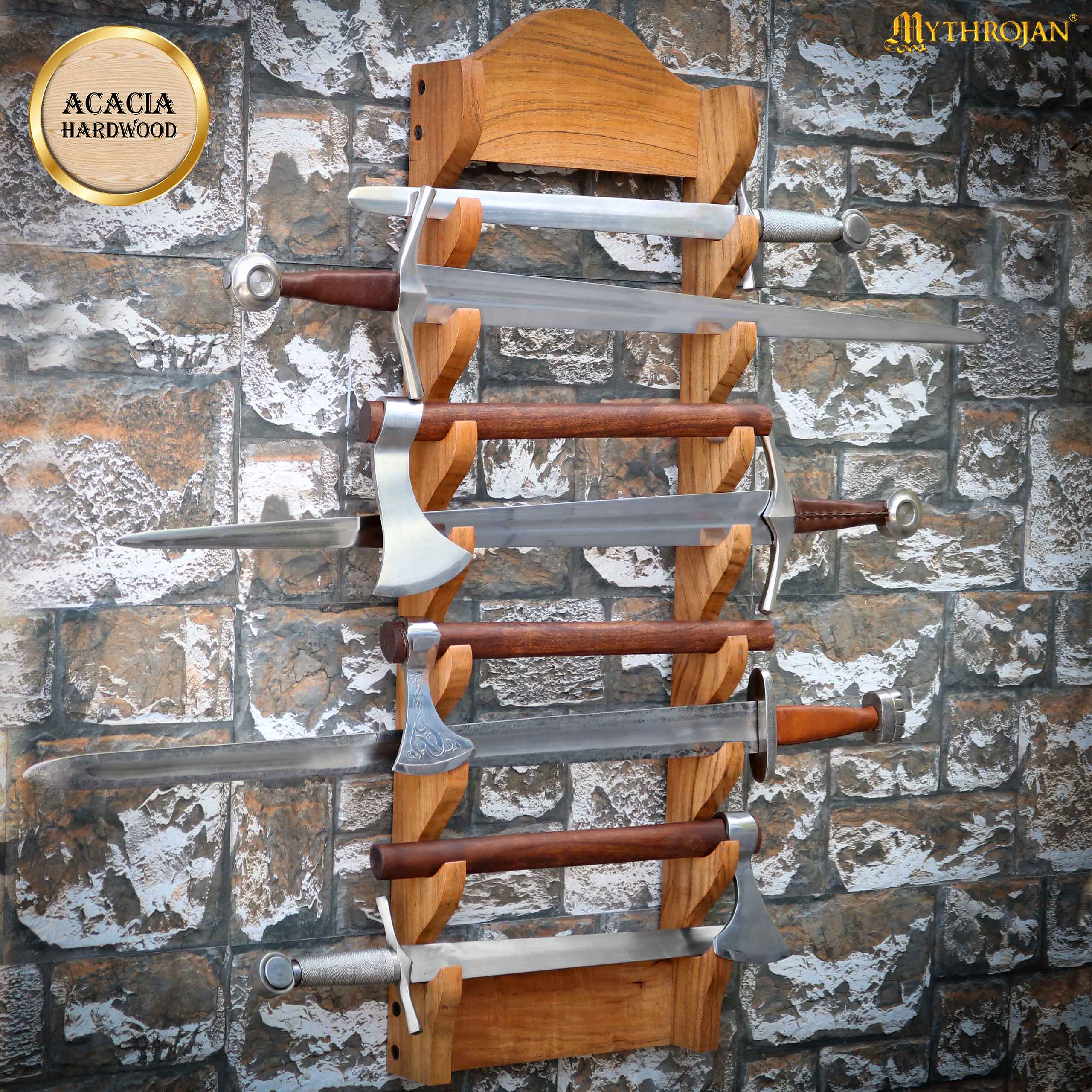 Soporte mural de madera maciza para espadas y hachas - imagen 9