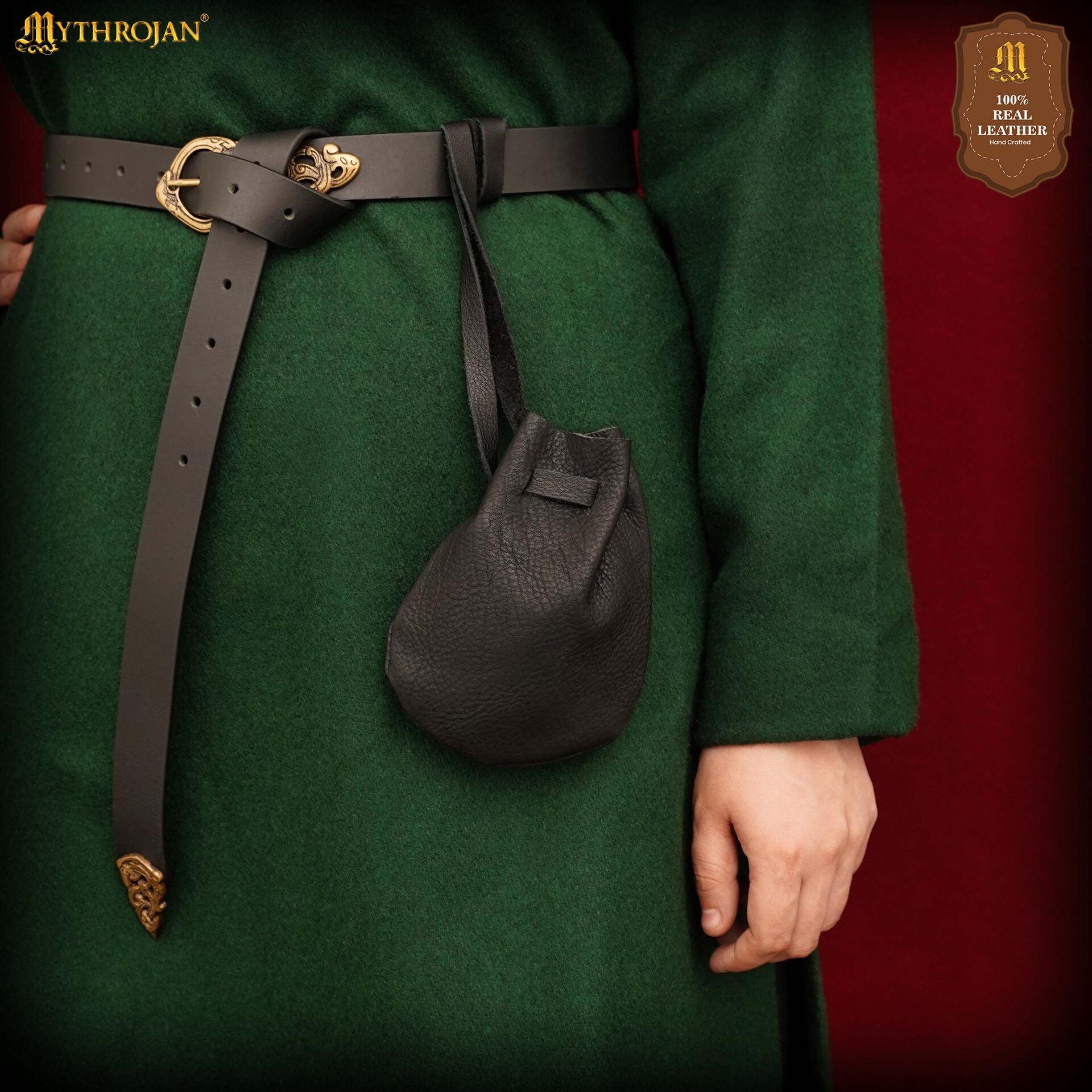 Bolsa medieval de cuero con cordón para LARP y recreación - imagen 9