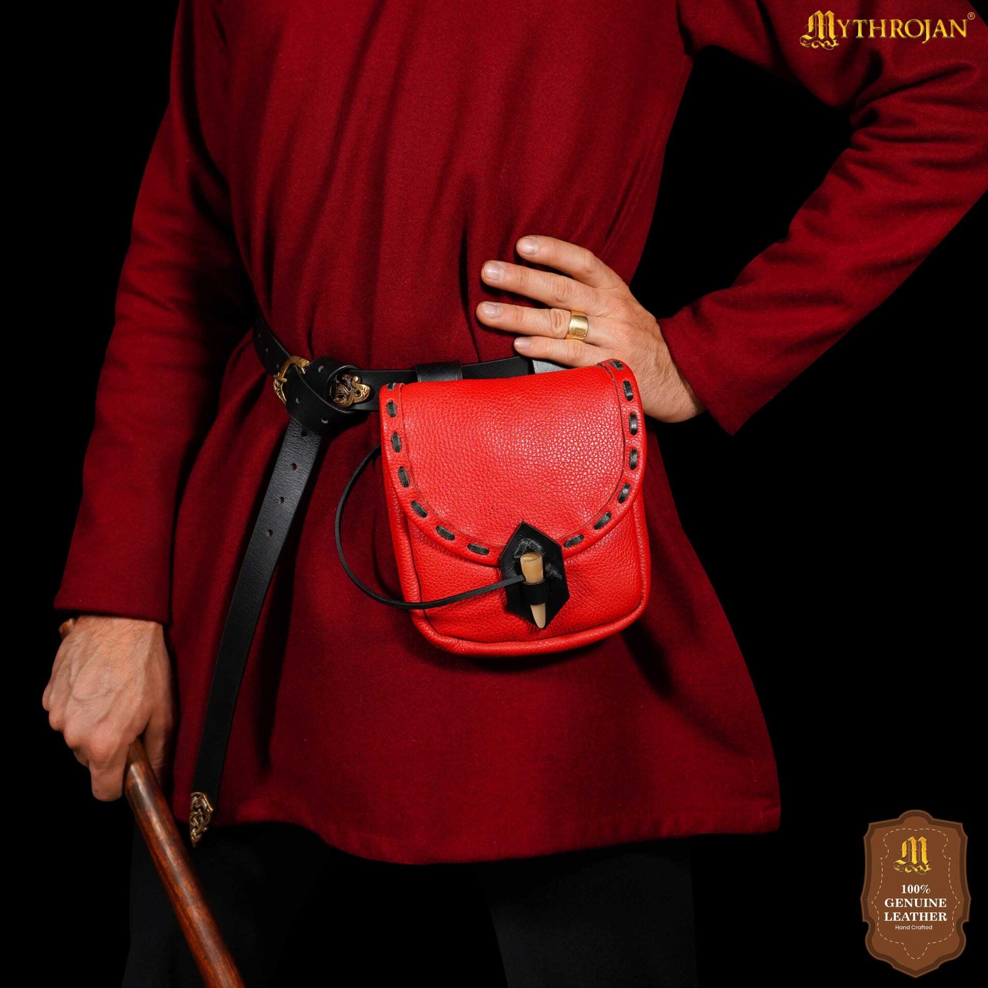 Bolsa de cinturón medieval de cuero con cierre de cuerno - imagen 74