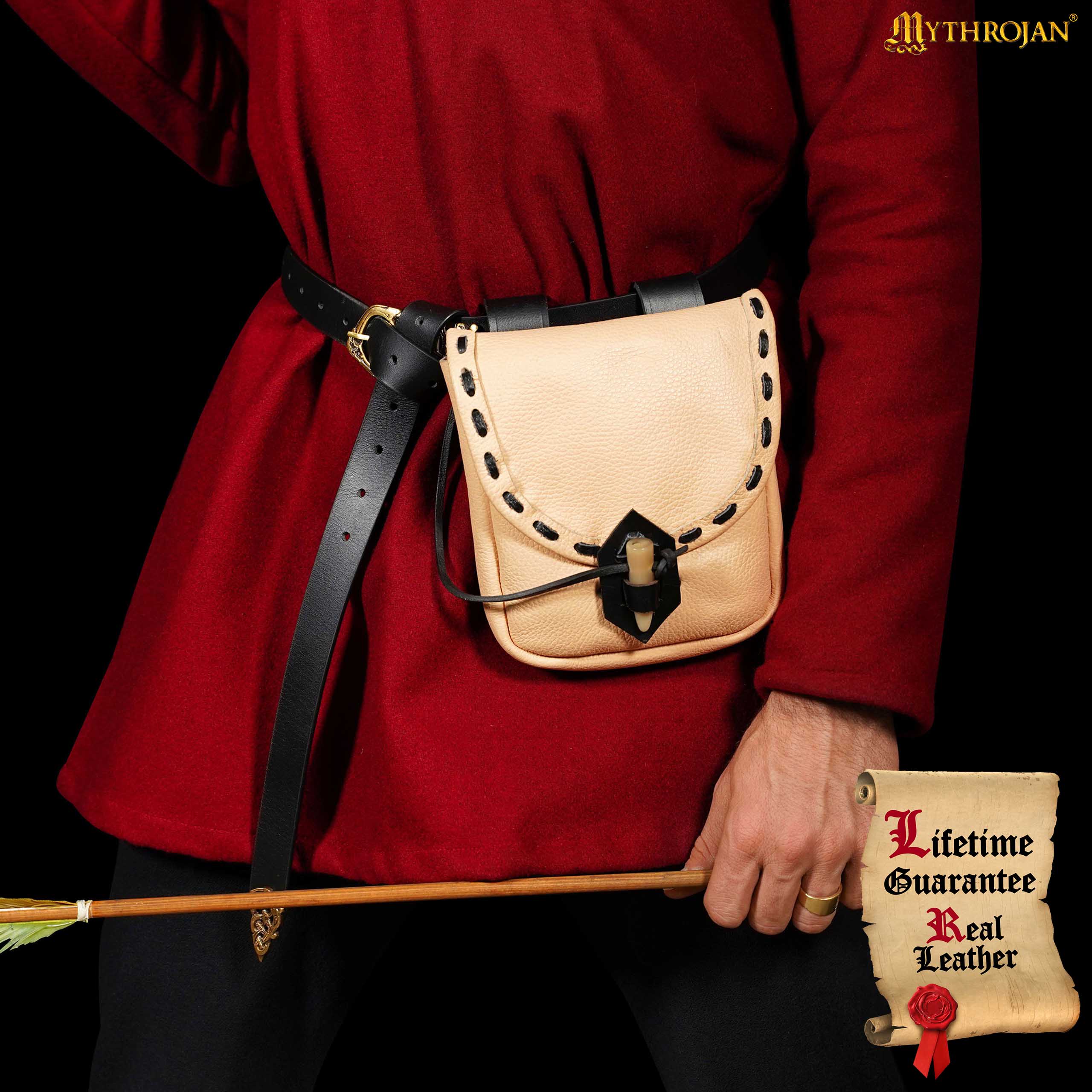 Bolsa de cinturón medieval de cuero con cierre de cuerno - imagen 93