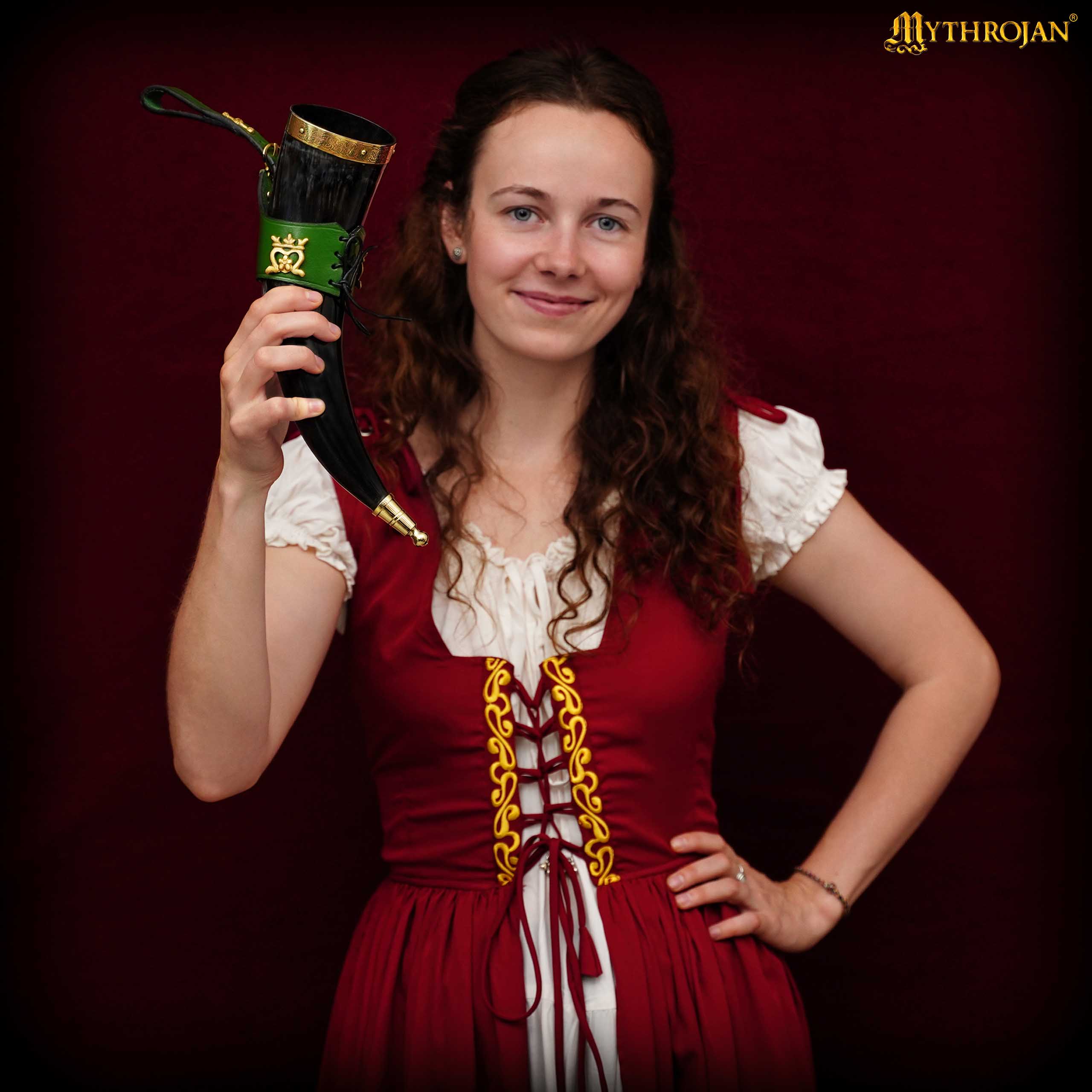 Cuerno vikingo 350 ml 'The Elegant Lady' con funda de cuero verde - imagen 5