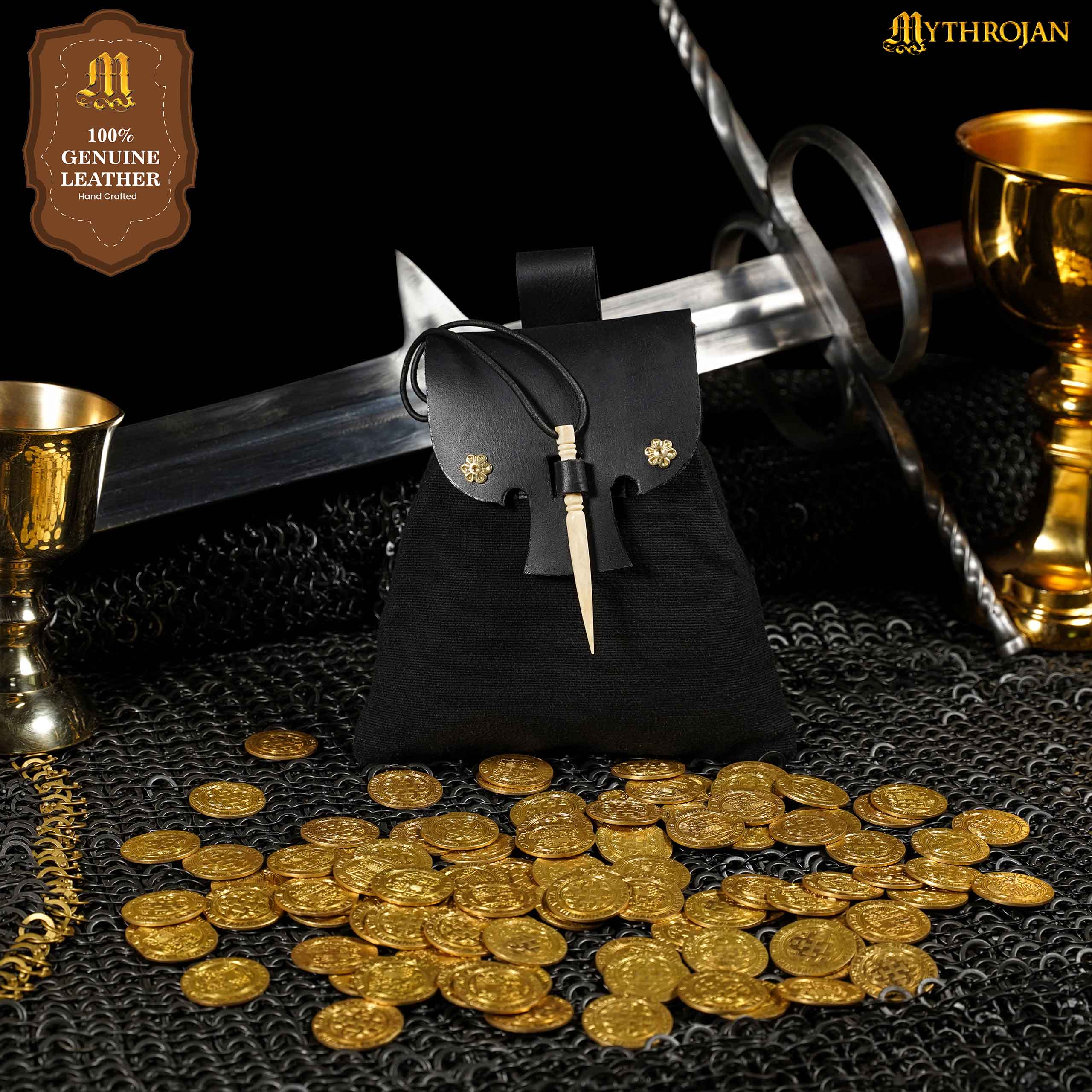 Bolsa de cintura medieval Mythrojan Gold and Dice - Negro