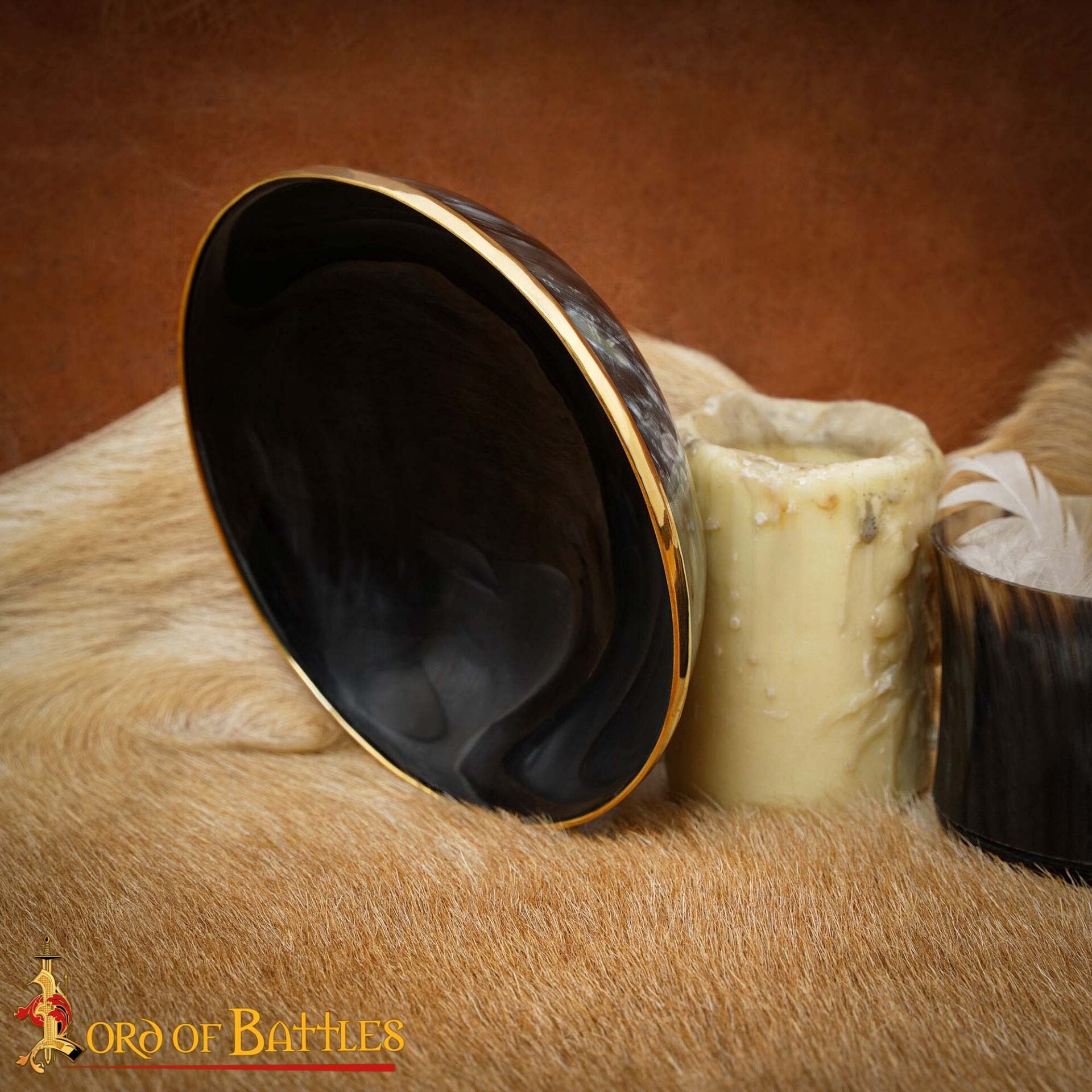 Cuenco medieval de cuerno con borde de latón macizo - imagen 7