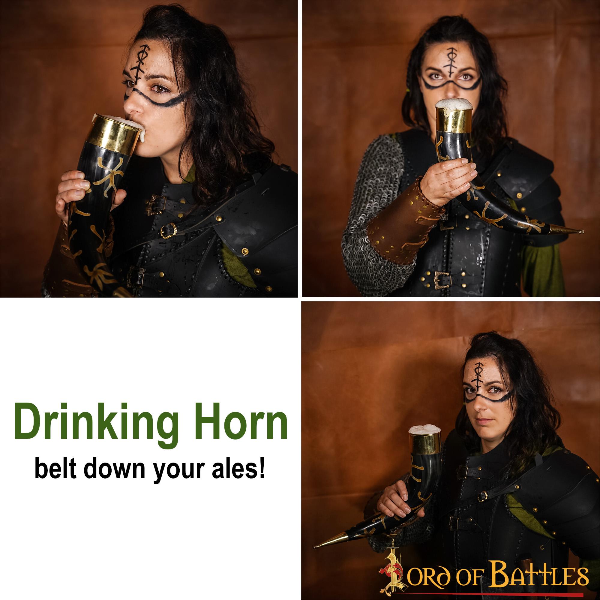 Cuerno de beber medieval 300–400 ml, cuerno bovino artesanal - imagen 4