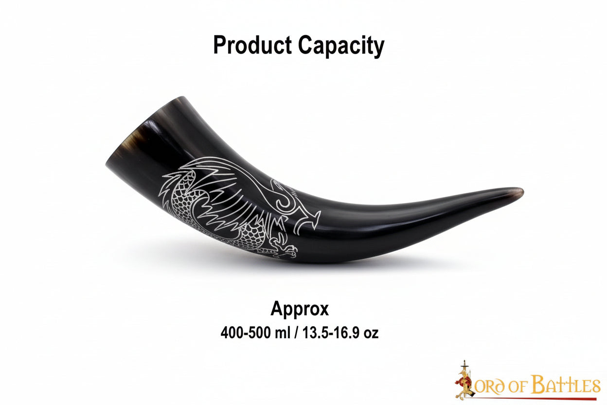 Cuerno de Buey Medieval Grabado Cuervo Vikingo para Beber 400-500 Ml - Imagen 3