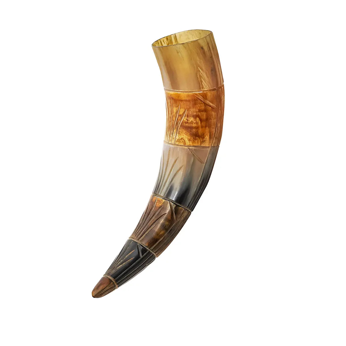 Cuerno vikingo de beber de cuerno de buey grabado (400–500 ml)