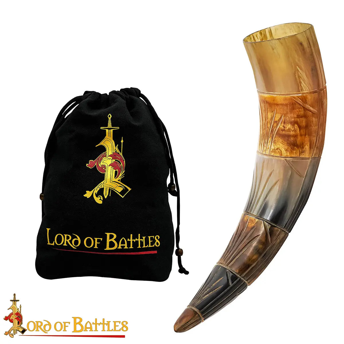 Cuerno vikingo de beber de cuerno de buey grabado (400–500 ml)