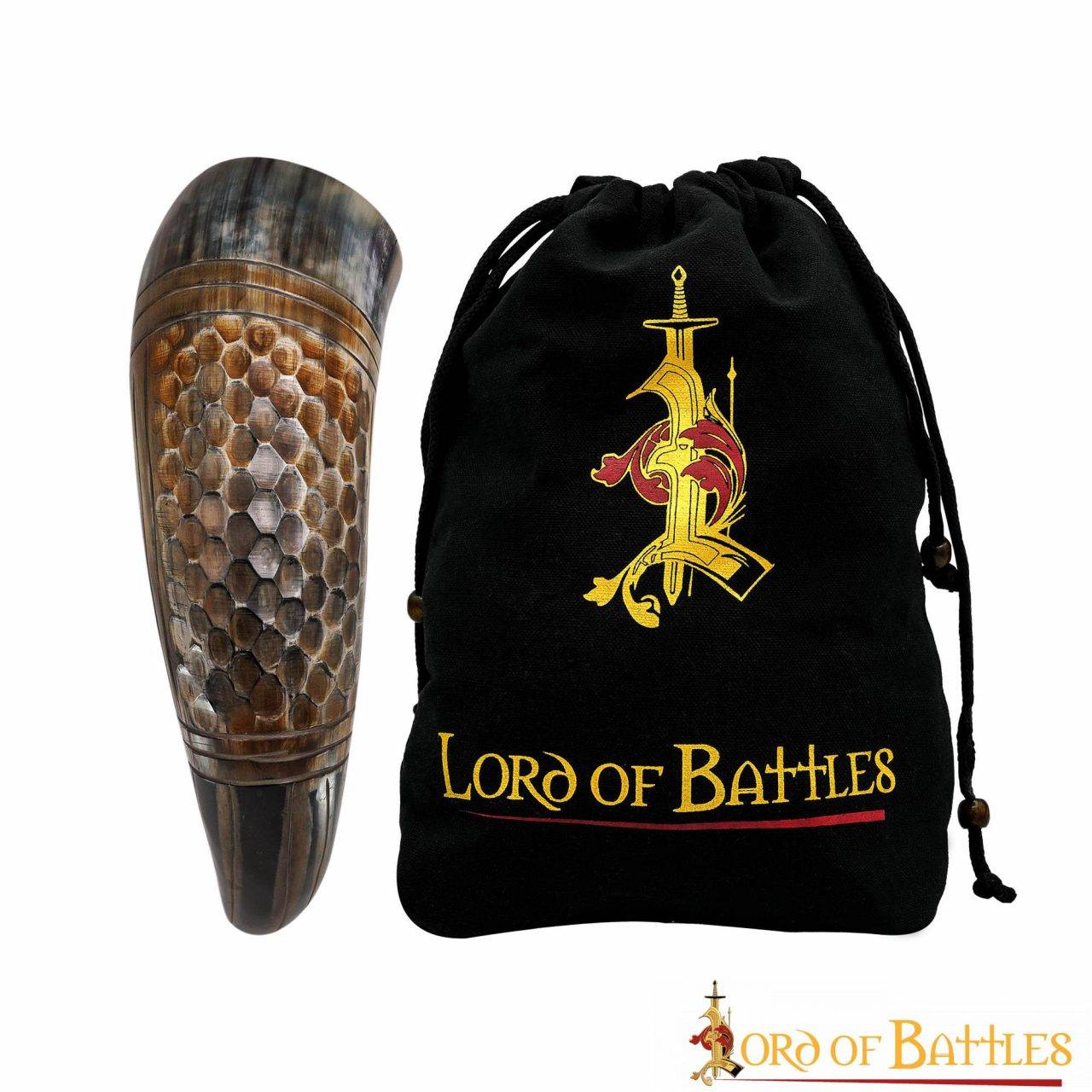 Imagen única de: Cuerno Vikingo Artesanal - Grabado Panal, 500-600 Ml