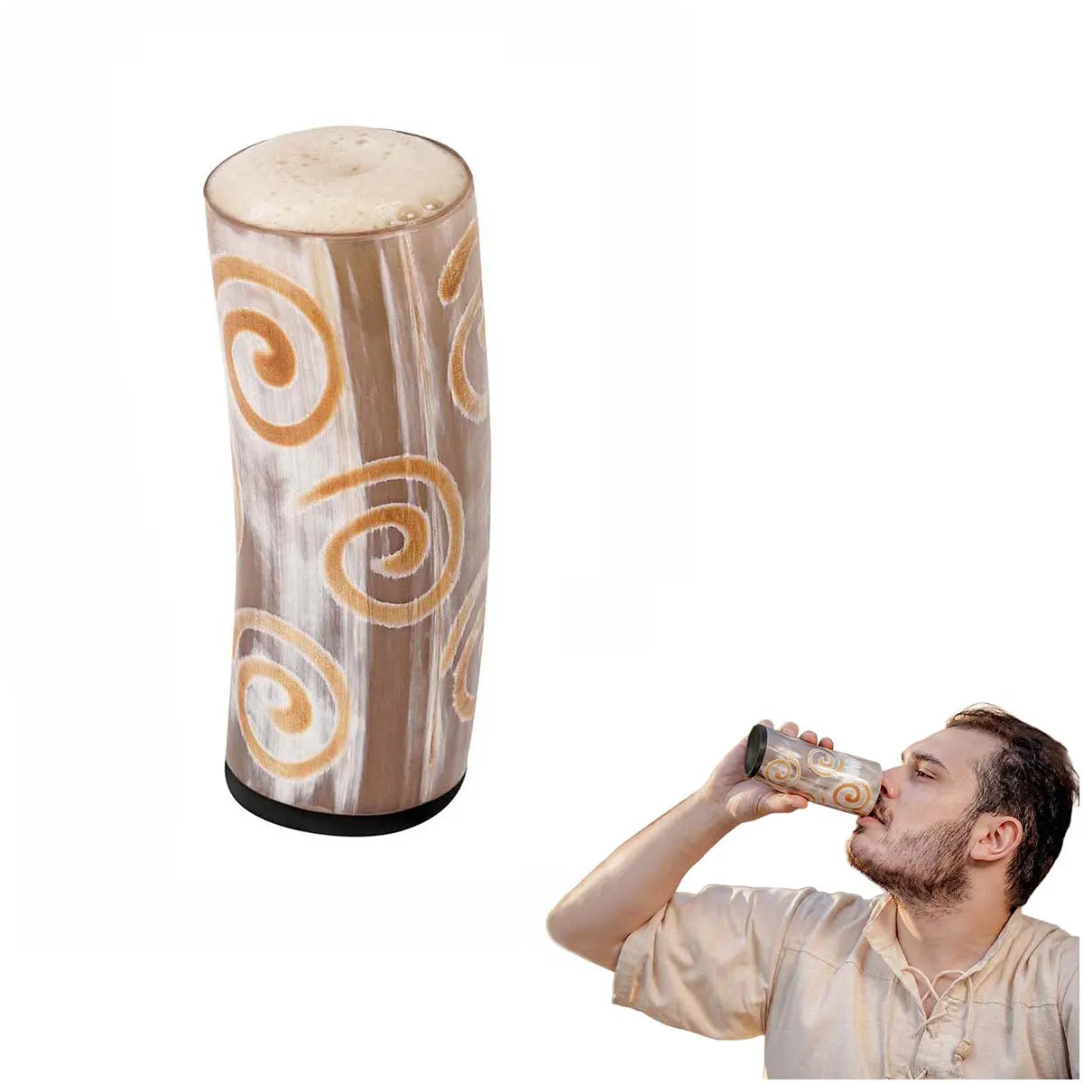 Jarra de cuerno vikingo para cerveza hecha a mano - vista frontal