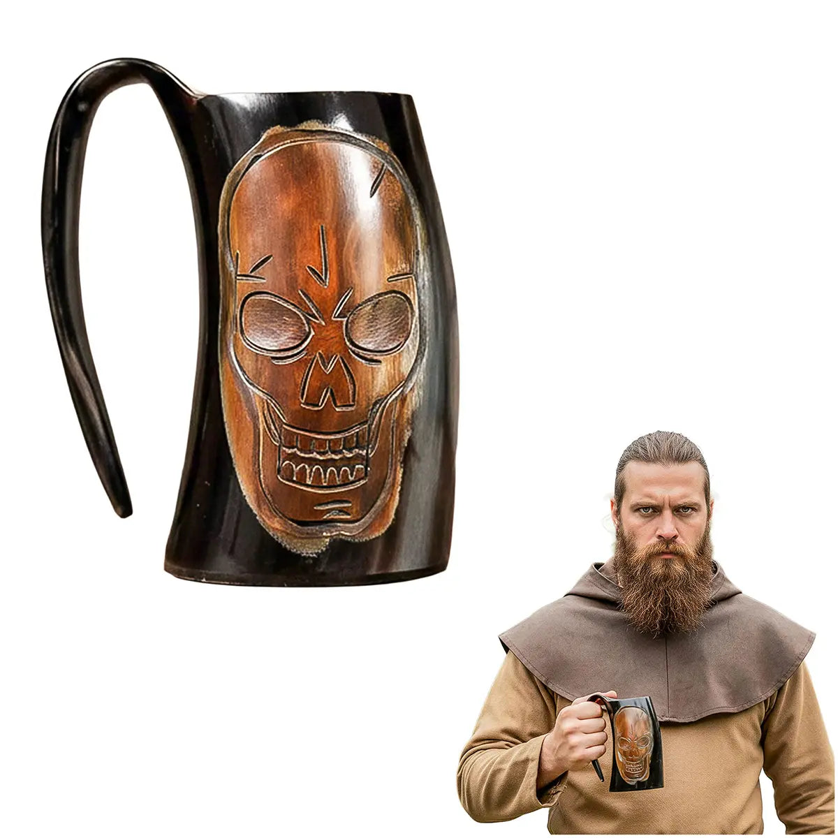 Jarra de cuerno vikinga con calavera