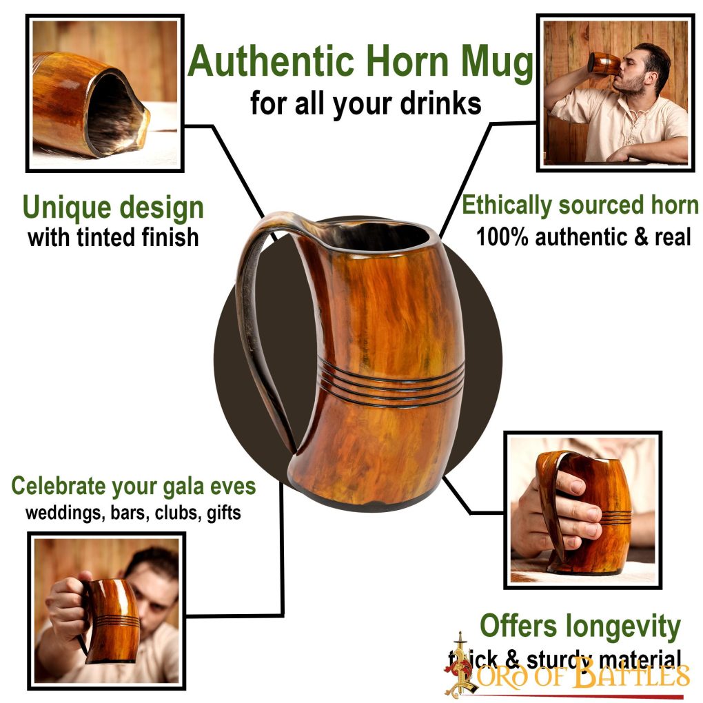 Jarra vikinga de cuerno de buey 500 ml - hecha a mano - imagen 12