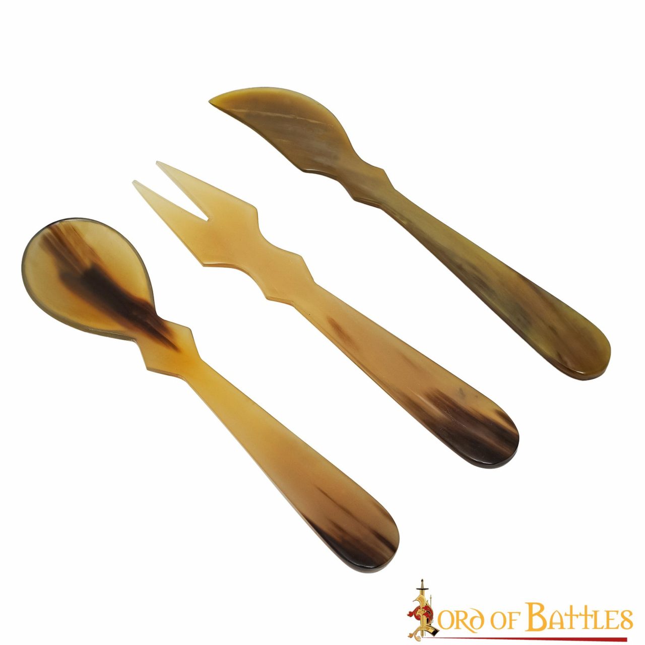 Imagen única de: Juego de Cubiertos Medievales de Cuerno - Cuchara, Tenedor y Cuchillo Tallados a Mano