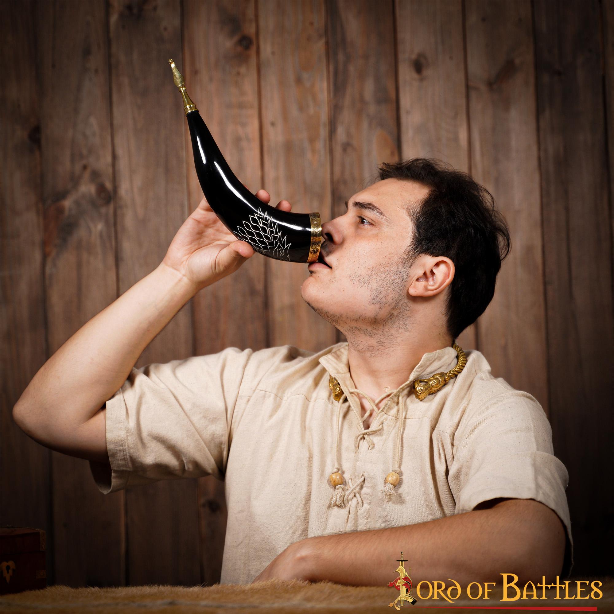 Cuerno de beber Fenrir Wolf, cuerno de buey con latón - imagen 10