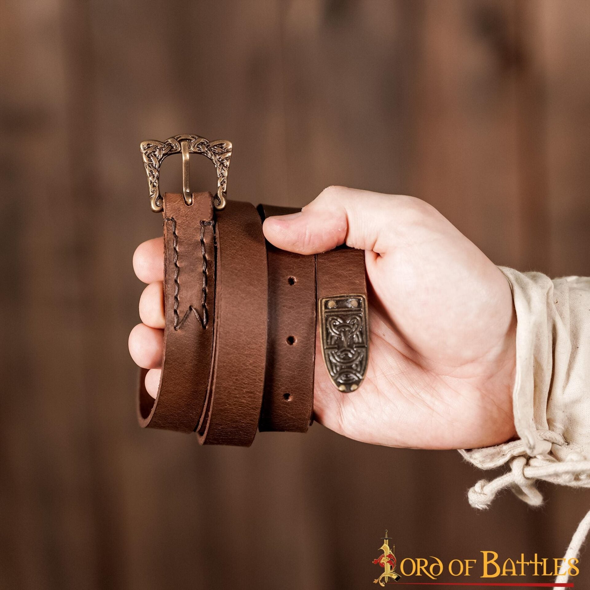 Cinturón vikingo de cuero Birka con hebilla de latón envejecido - imagen 12
