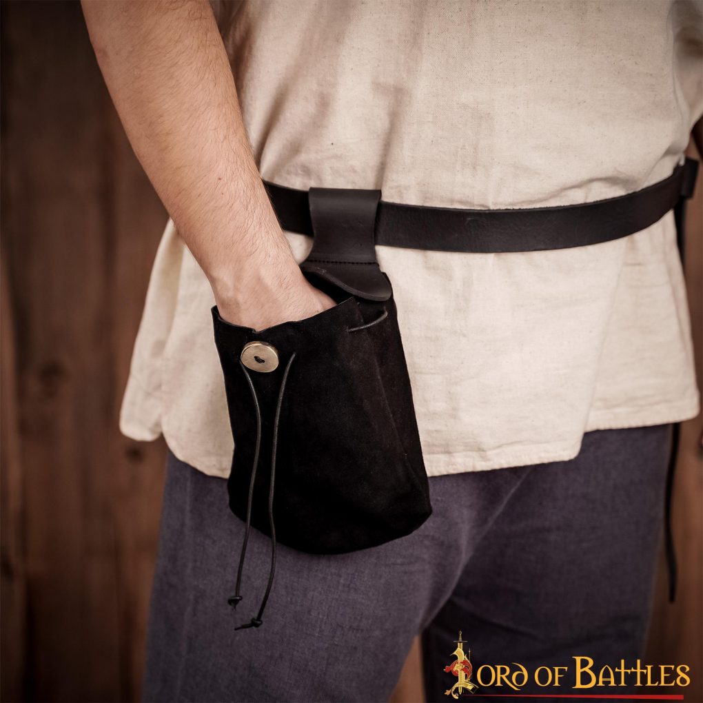 Bolsa de cinturón medieval en cuero y ante con botón de cuerno - imagen 20