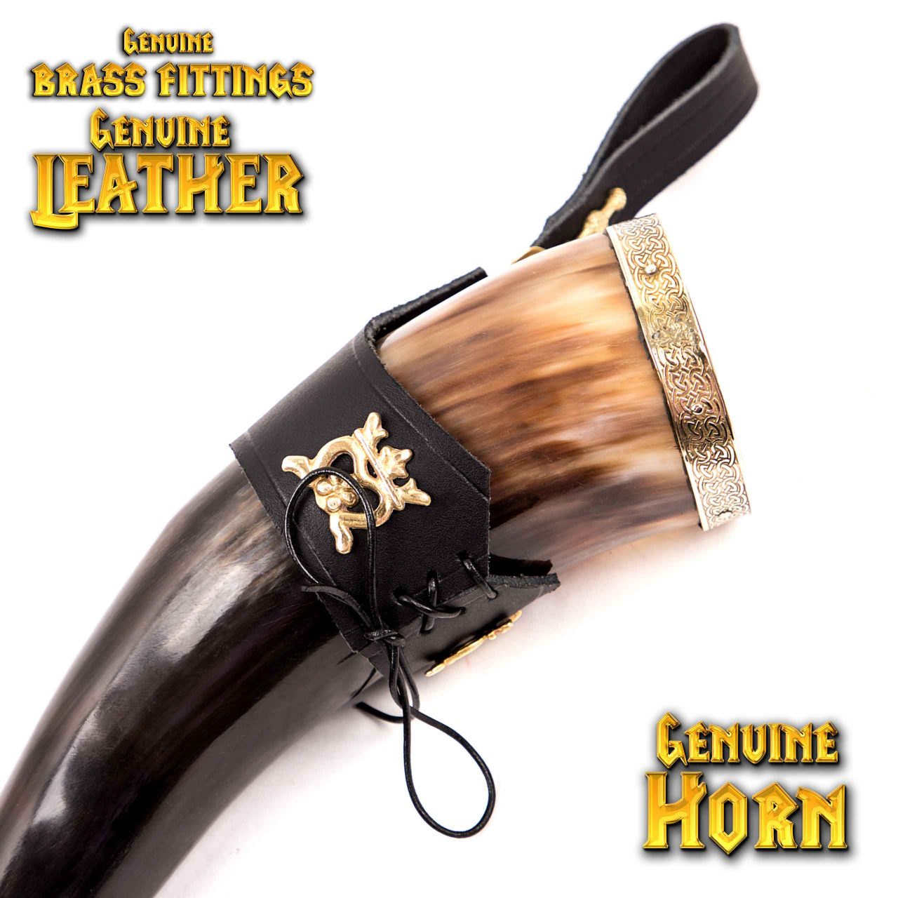 Cuerno vikingo para beber "The Elegant Lady" con soporte de cuero negro - Acabado pulido - imagen 5
