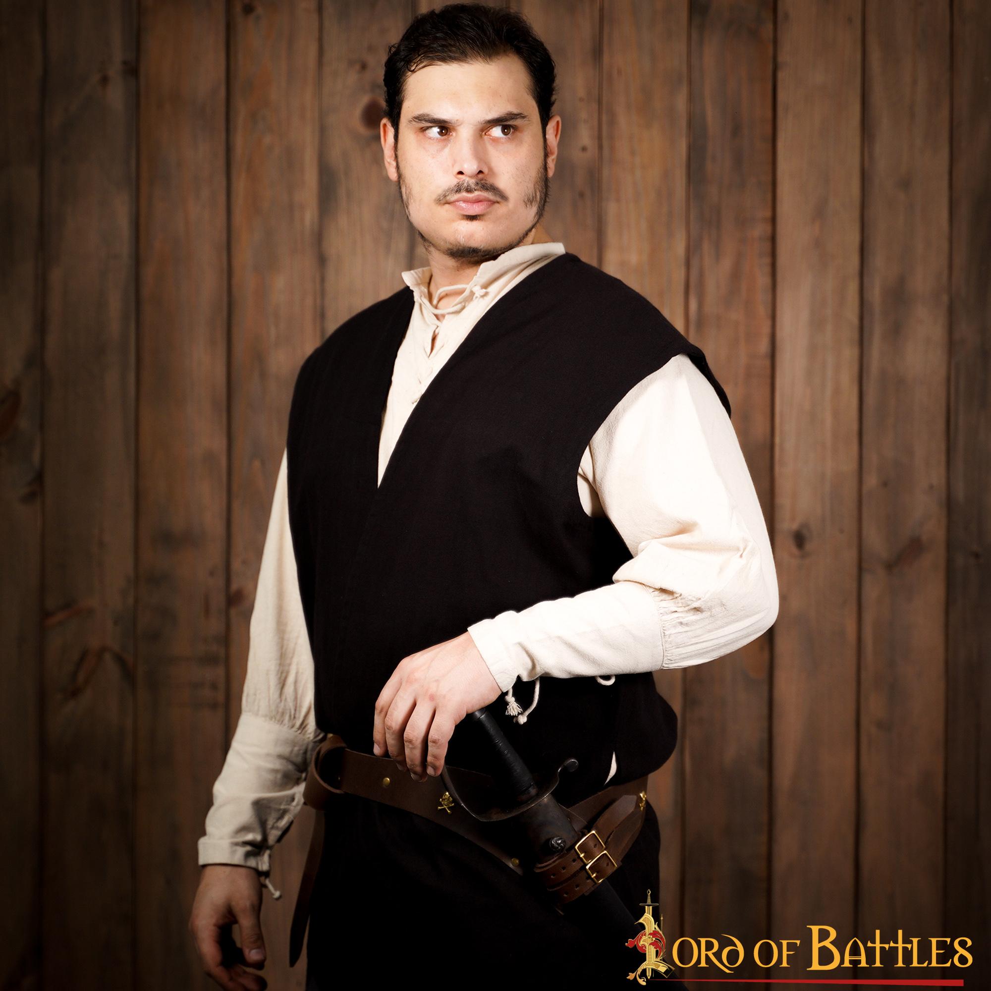 Imagen única de: Cinturón pirata de cuero genuino con portaespada y hebillas de latón