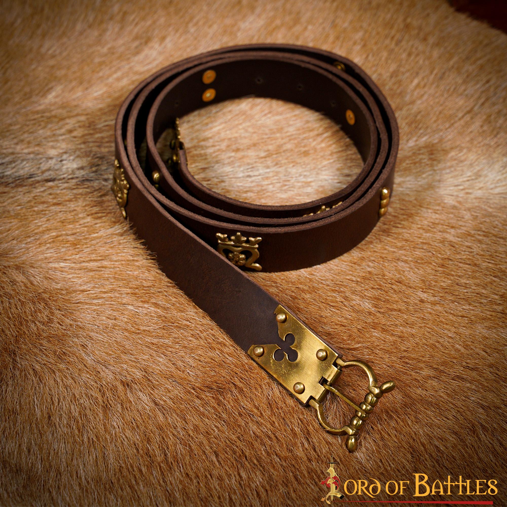 Cinturón medieval (siglos XIV–XV) de cuero con herrajes de latón - imagen 14