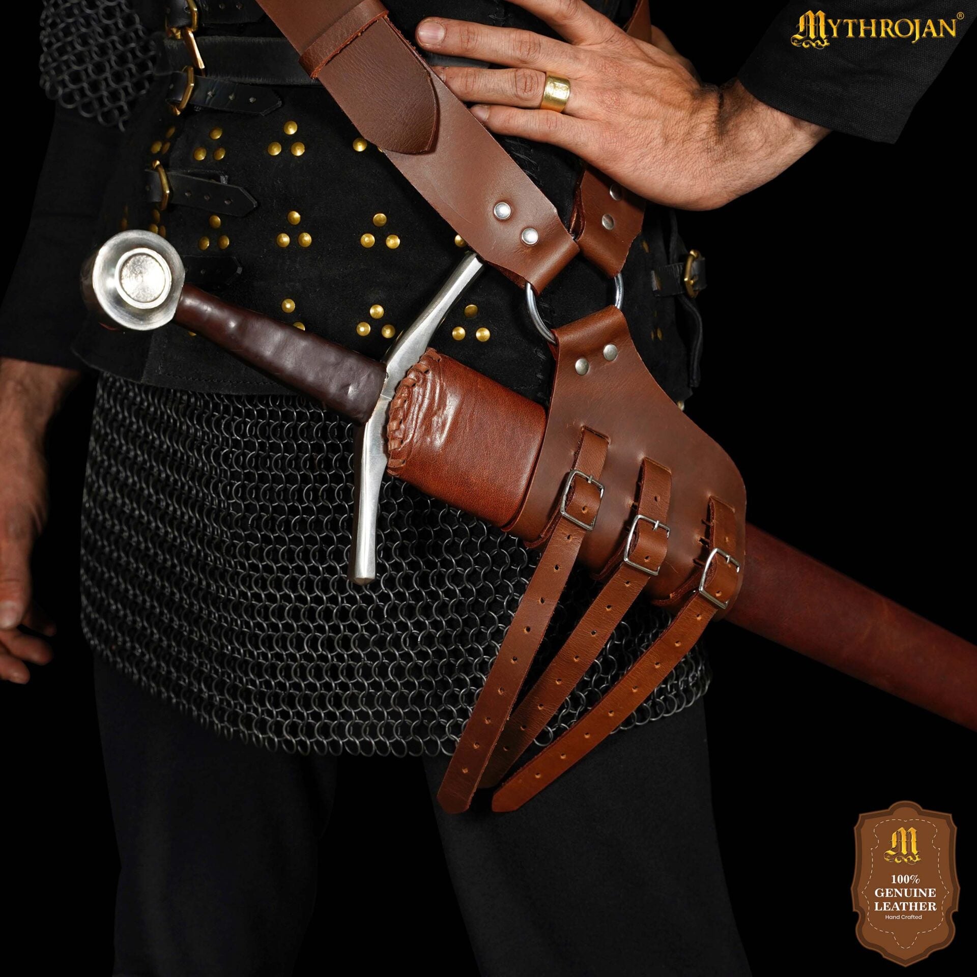 Bandolera de cuero medieval para espada ajustable (diestros y zurdos) - imagen 11