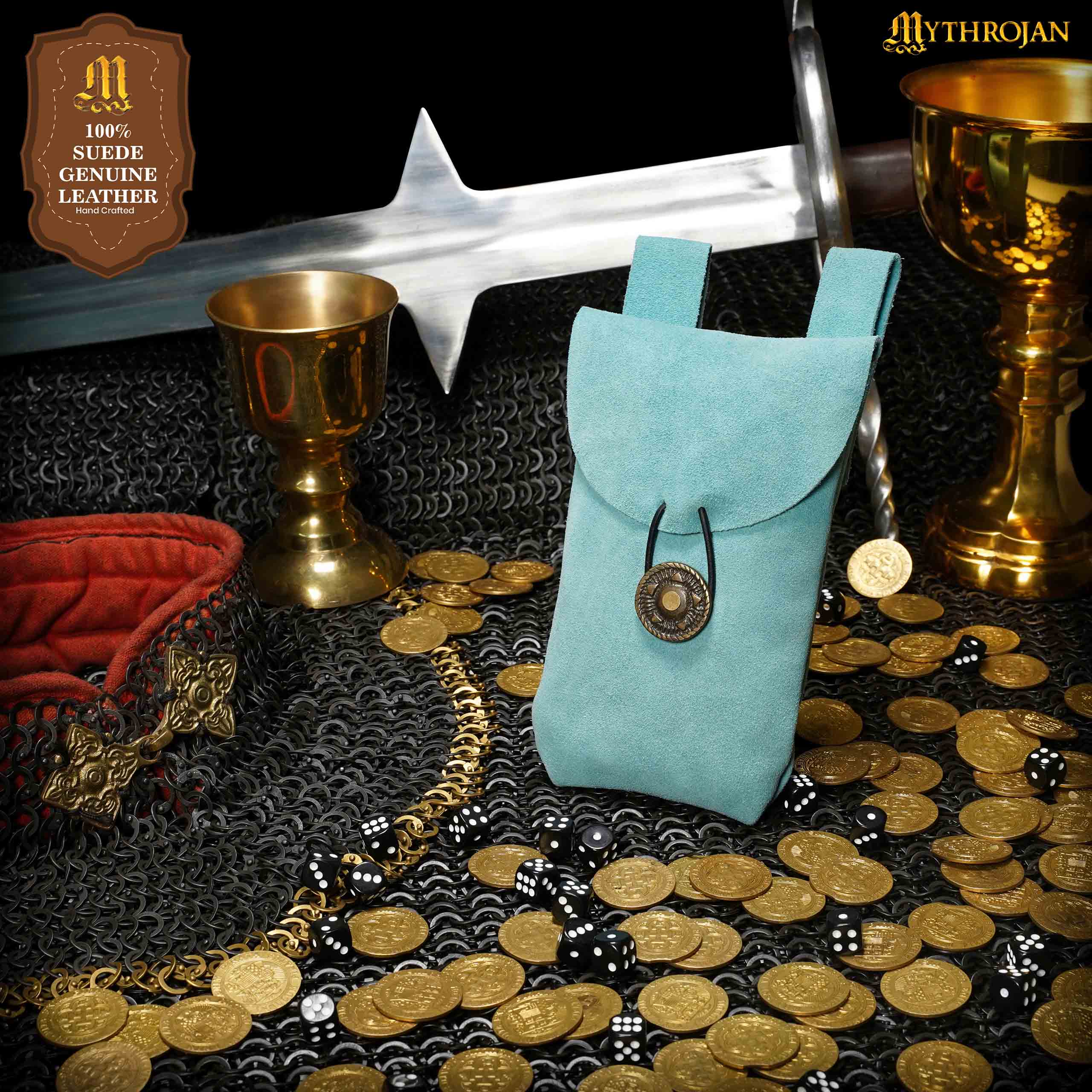 Imagen única de: Mythrojan Medieval Renacimiento Cinturón de Joyería de Gamuza Bolsa Larp Traje Bolsa de Cintura