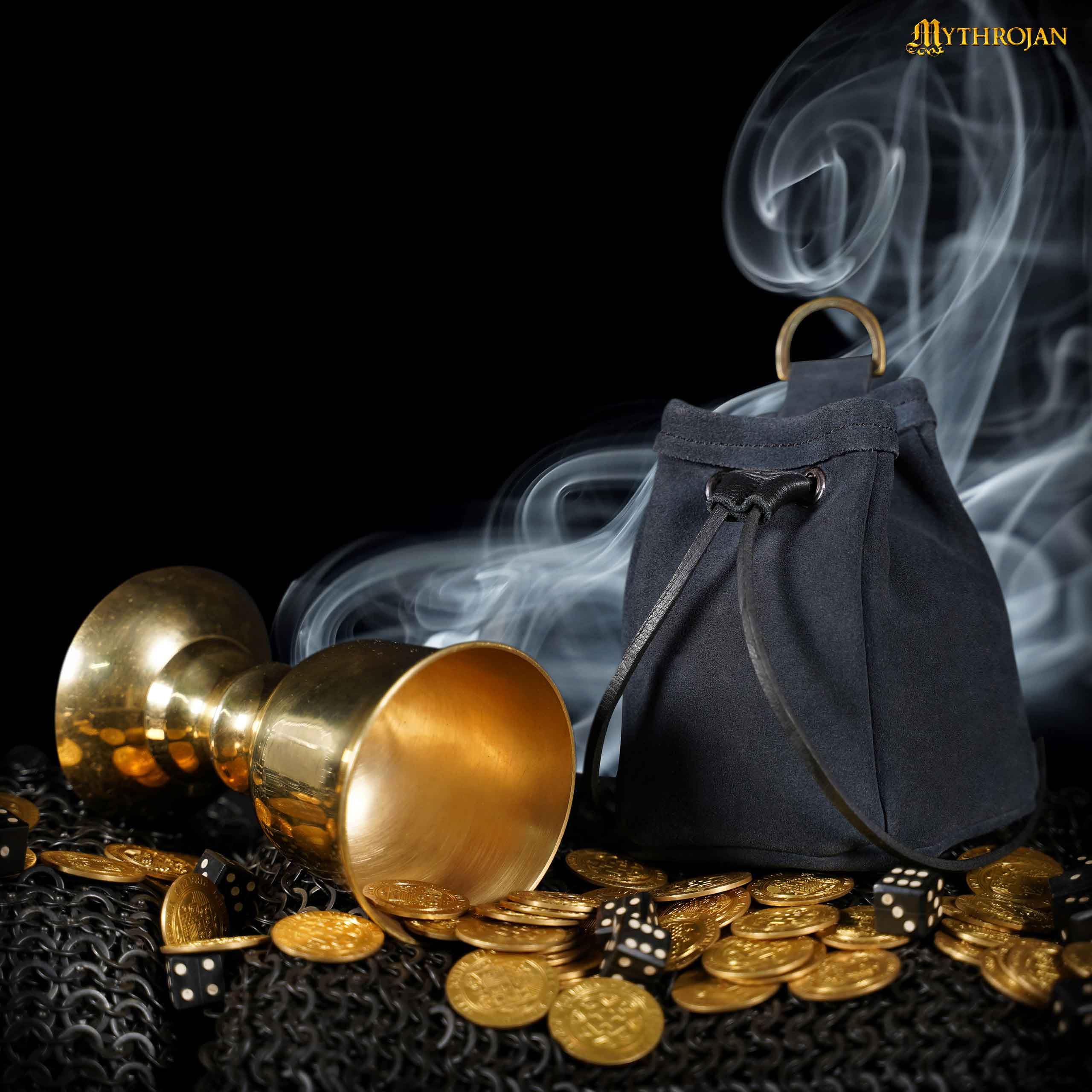 Bolsa medieval de cordón Mythrojan, 5” x 4” (ante) - Azul oscuro - imagen 13