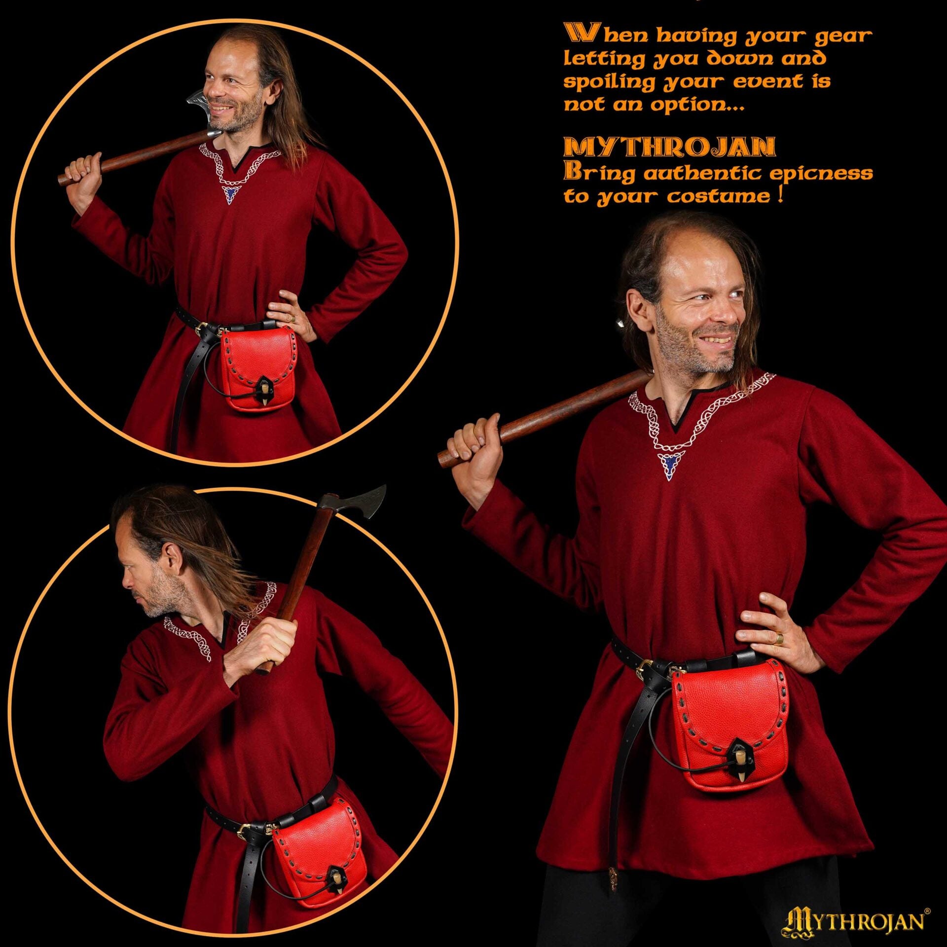 Bolsa de cinturón medieval de cuero con cierre de cuerno - imagen 34