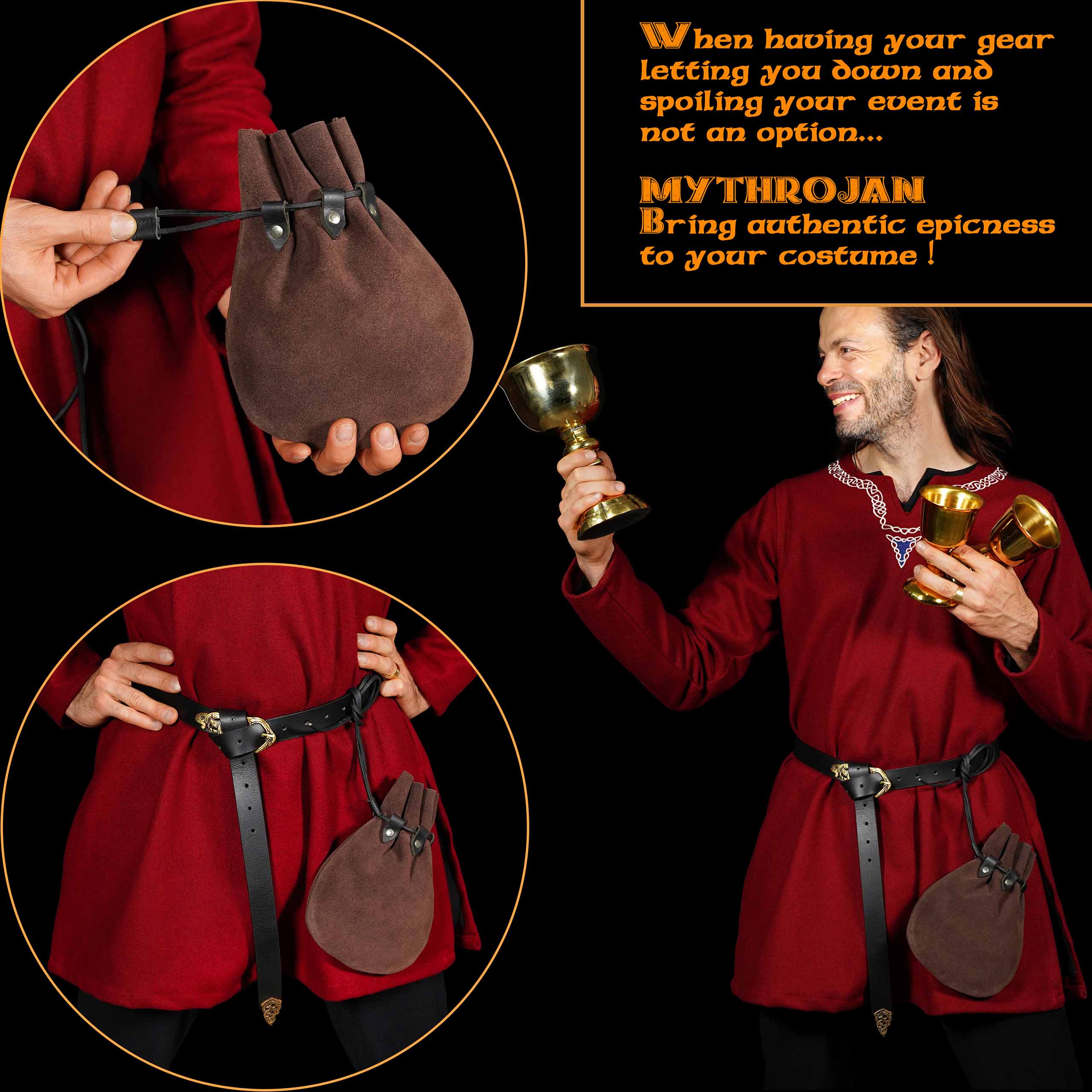 Bolsa de serraje medieval con cordón, monedero renacentista - imagen 10