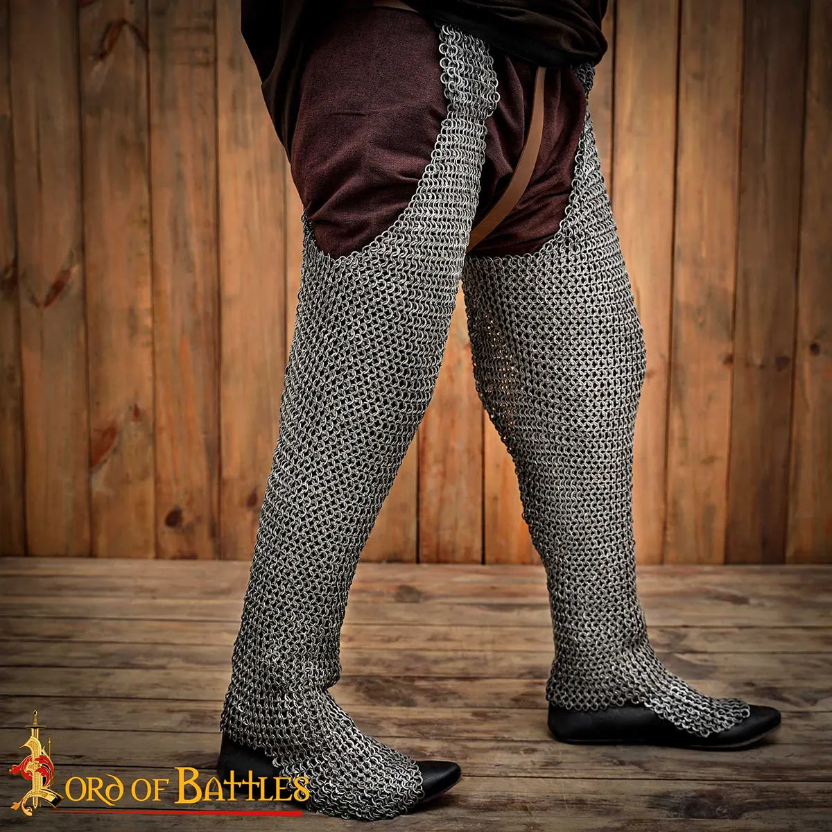Chausses de malla medieval para pierna y pie — anilla plana 9 mm, remachadas, acero 17 gauge - imagen 4