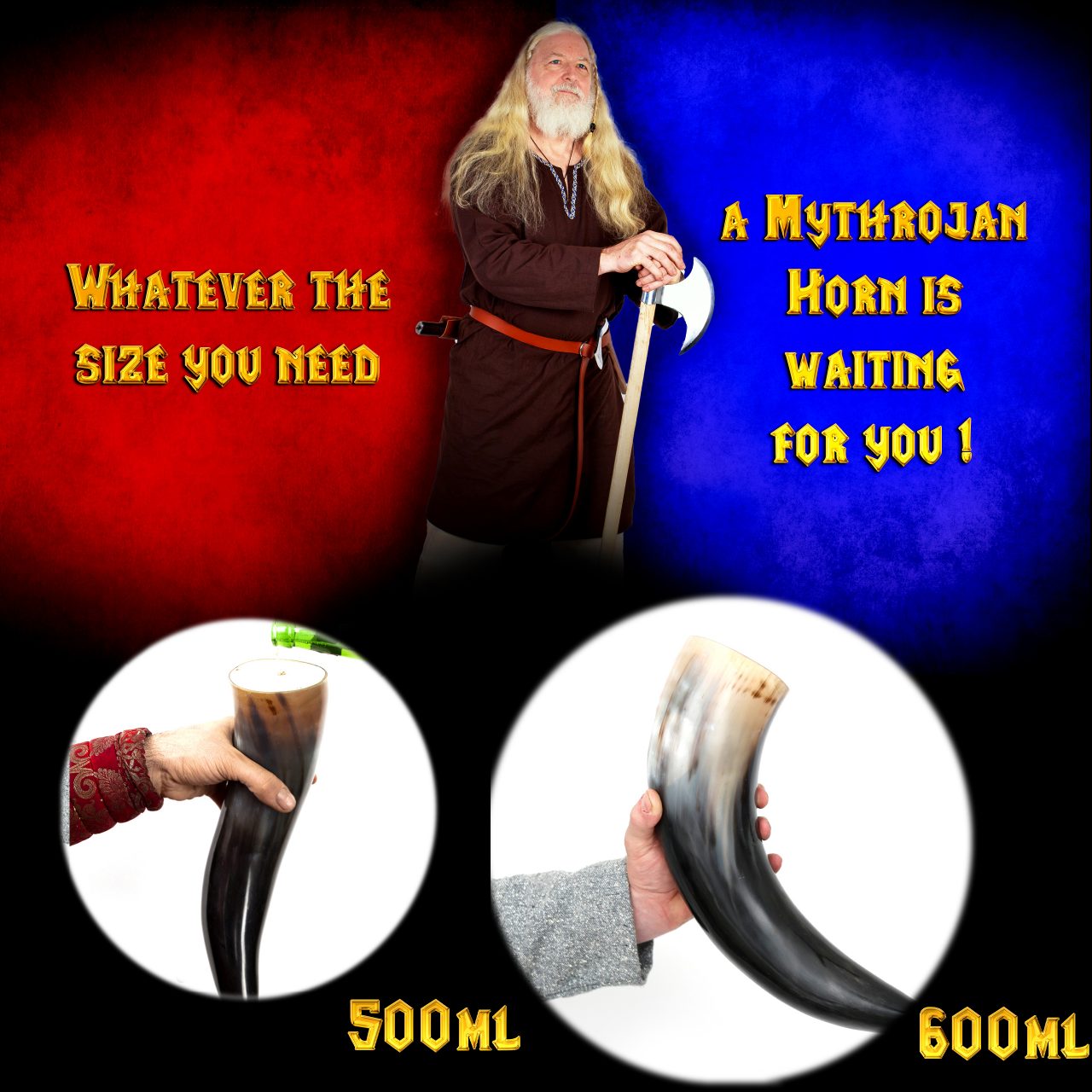 Cuerno vikingo para beber — 500 ml, estilo medieval - imagen 7
