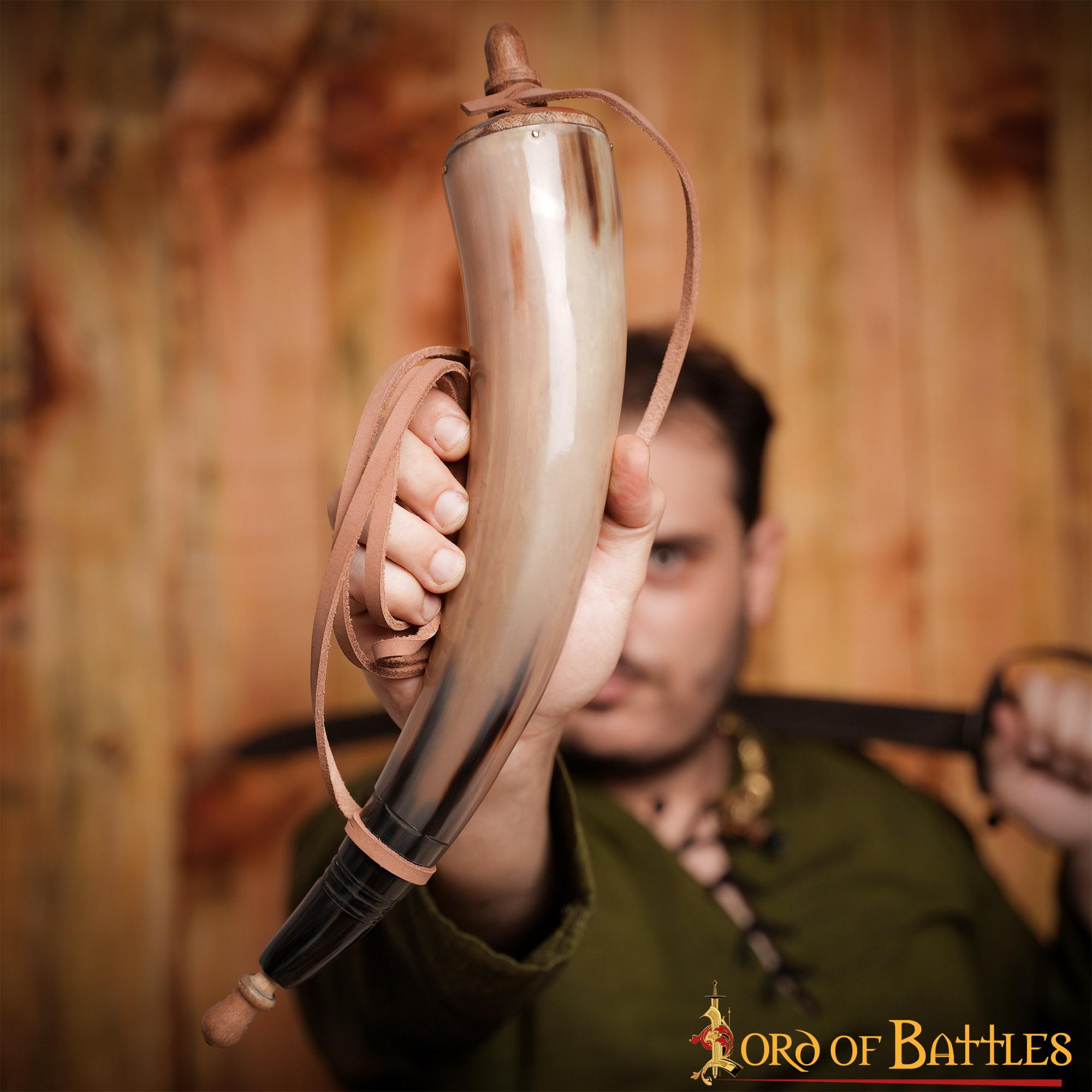 Cuerno porta pólvora vikingo artesanal de cuerno auténtico - imagen 5