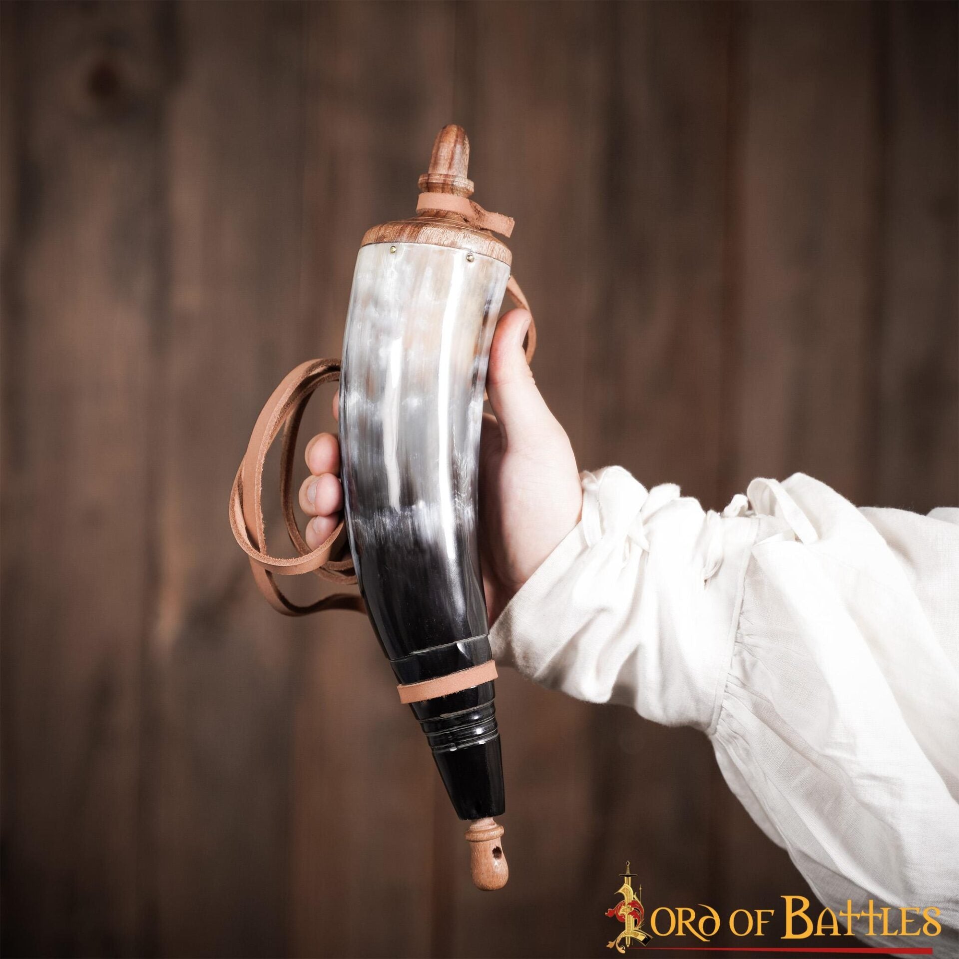 Cuerno de pólvora vikingo funcional (cuerno genuino) - imagen 8