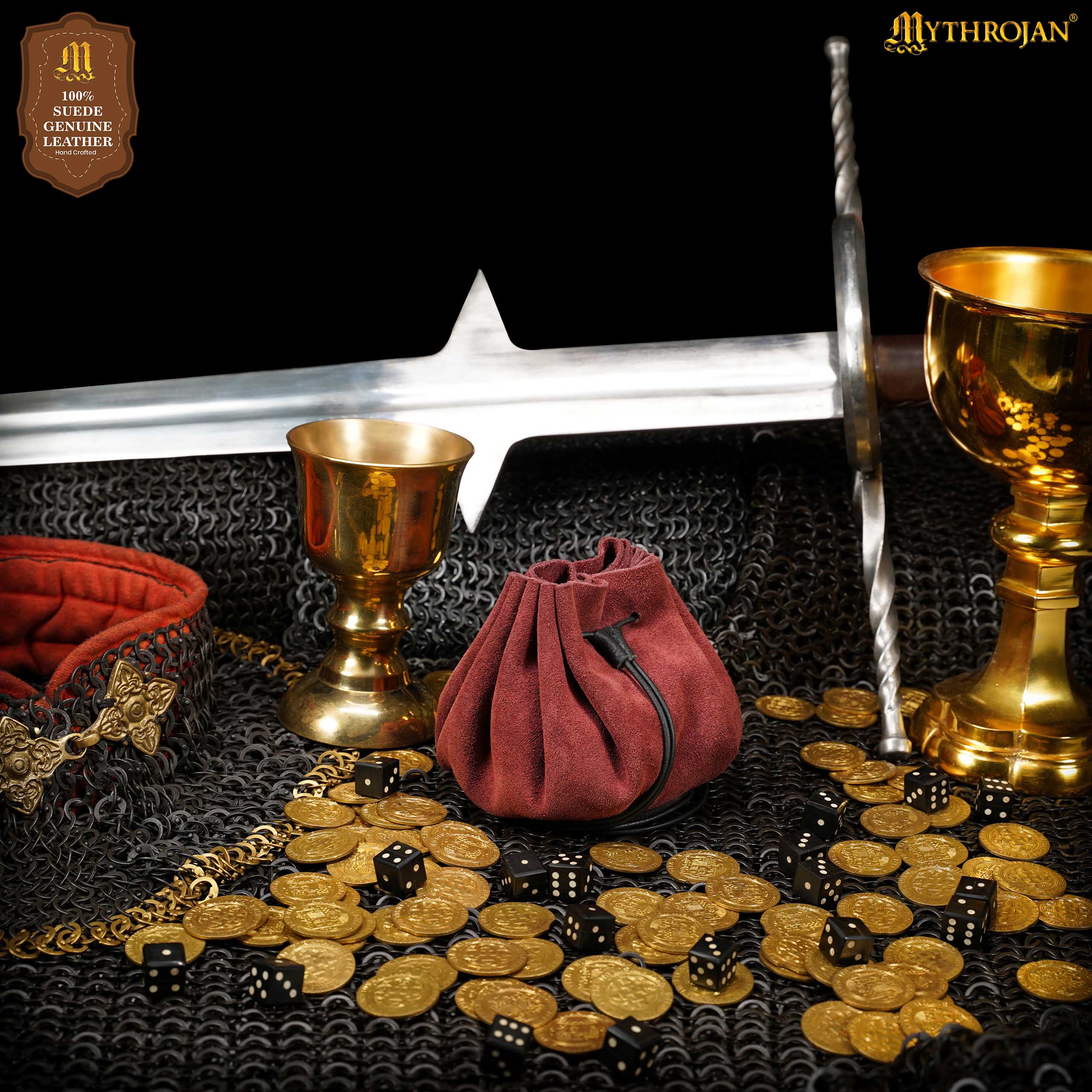 Imagen única de: Bolsa medieval de ante con cordón para monedas y dados