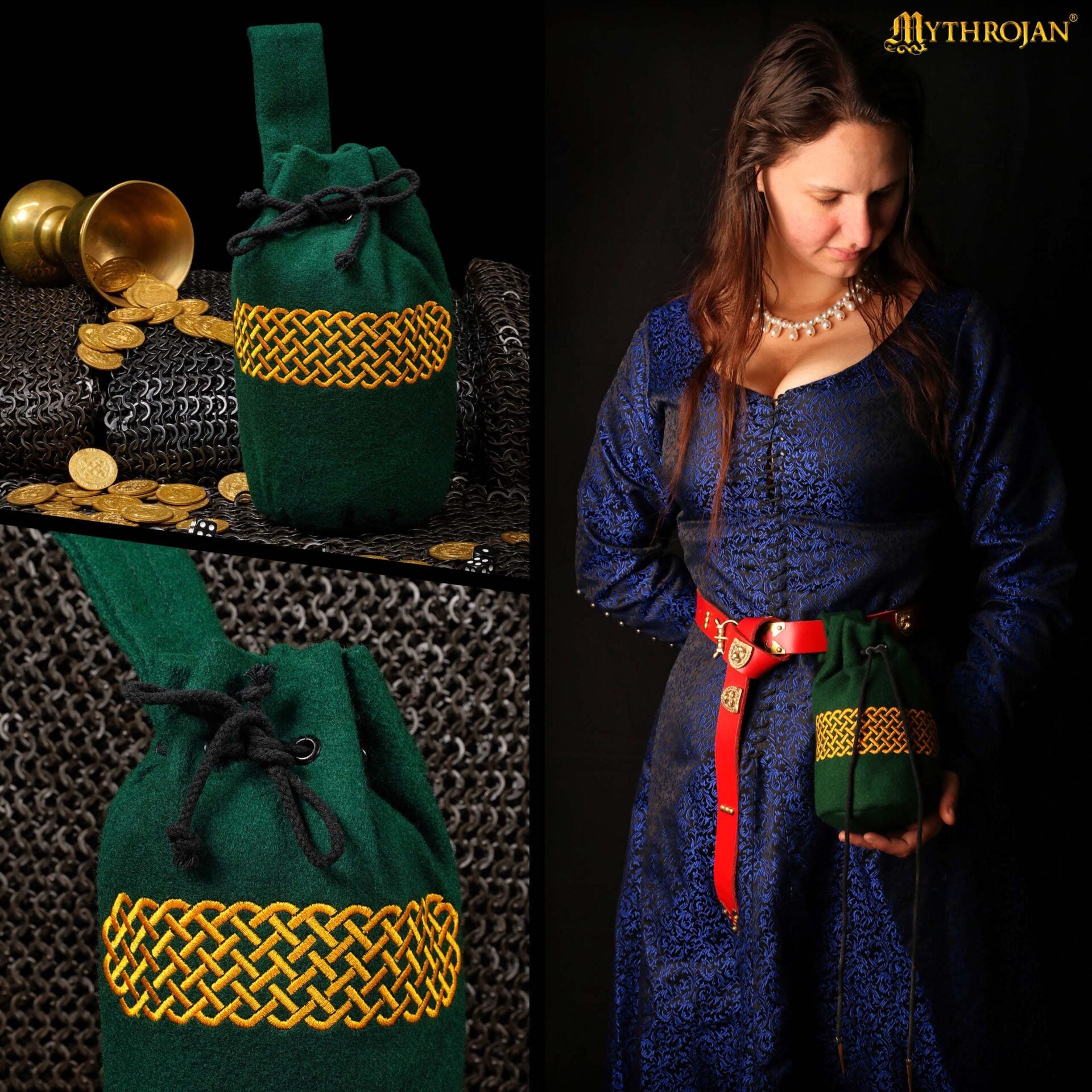 Zurrón medieval de lana bordado con cordón - imagen 19