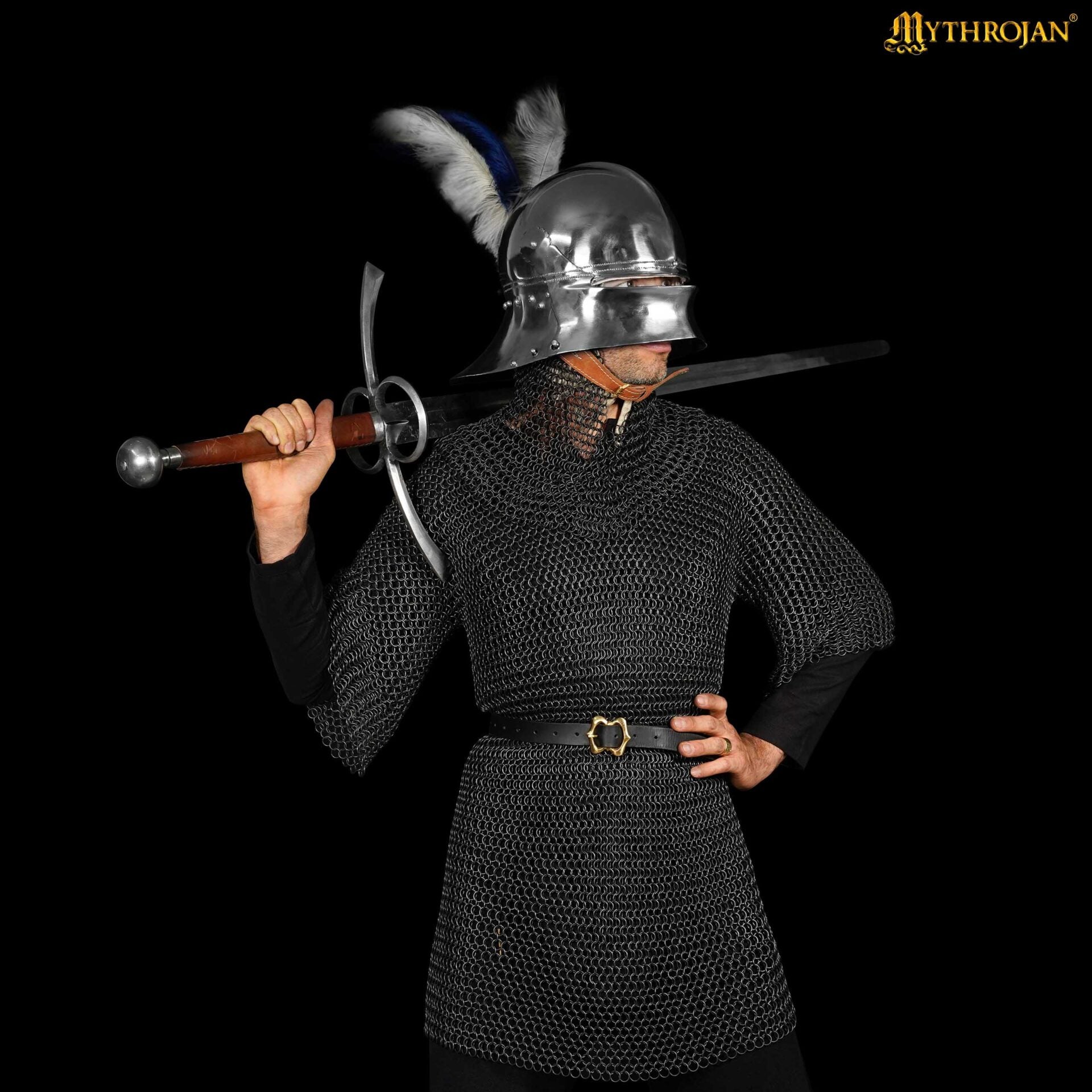 Imagen única de: Cofia Medieval de Cota de Malla - Anillas de Acero Dulce Conificado - Acabado Ennegrecido - 10 Mm 16 Galgas - Grande