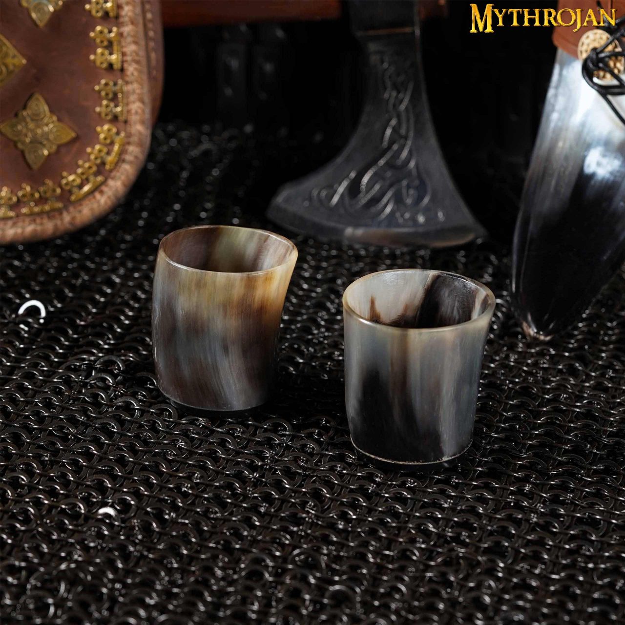 Set de 2 cuernos vikingos para chupito — estilo nórdico medieval - imagen 2