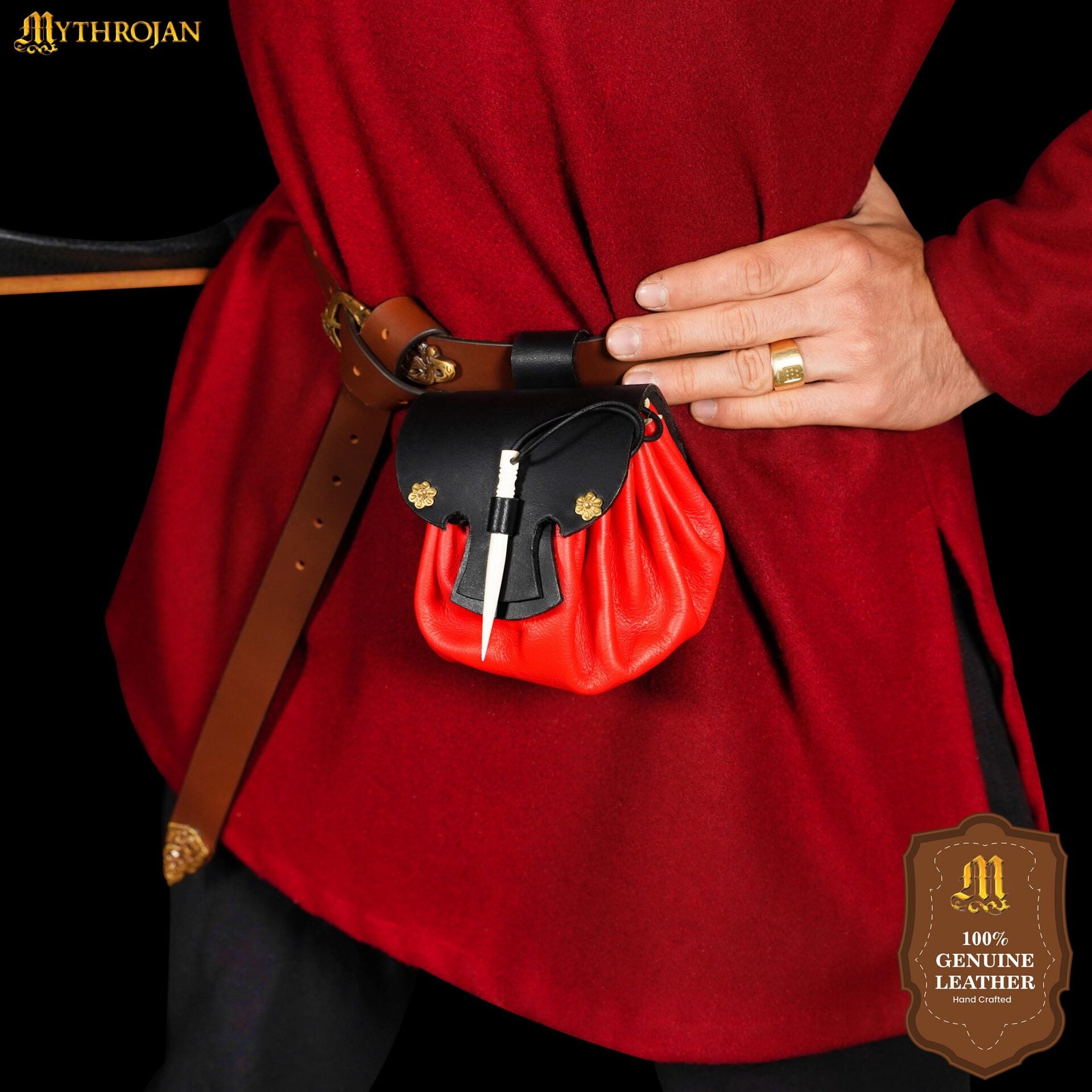 Bolsa de cinturón medieval pequeña en cuero - Mythrojan - imagen 8