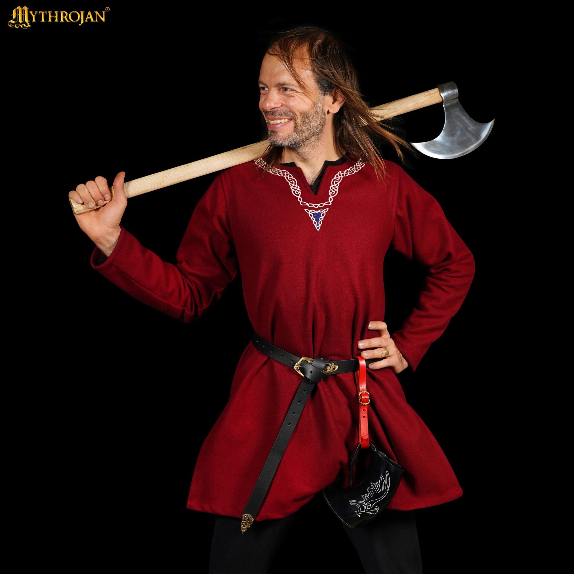 Jarra vikinga de cuerno de buey con soporte de cuero y hebilla de latón - imagen 7