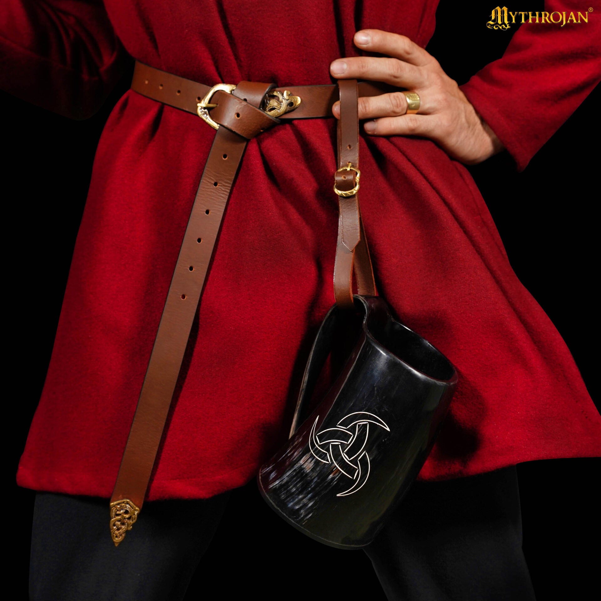 Imagen única de: Jarra vikinga Mythrojan con correa de cuero y bolsa - Con Defecto