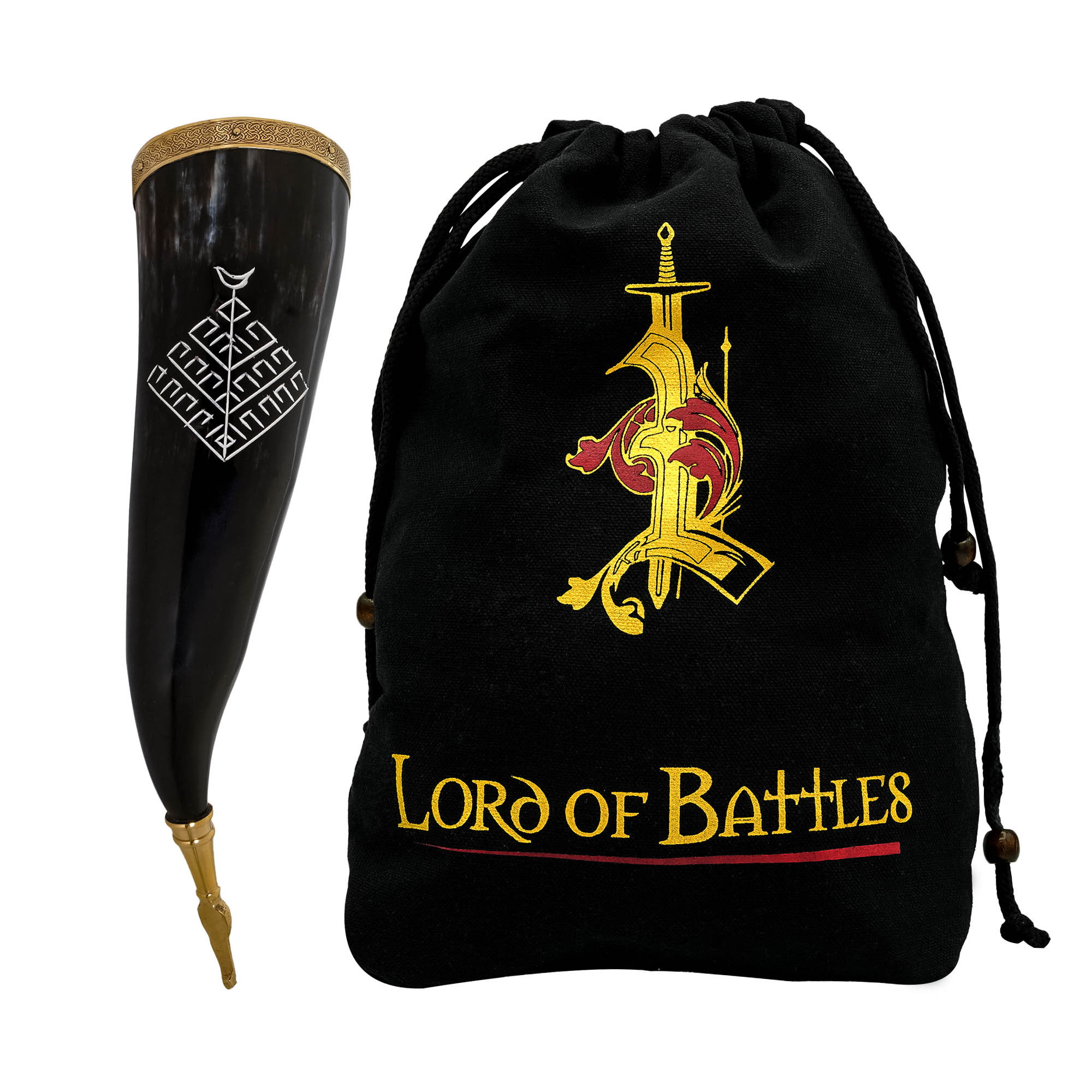 Cuerno vikingo de buey 300–400 ml con Yggdrasil grabado