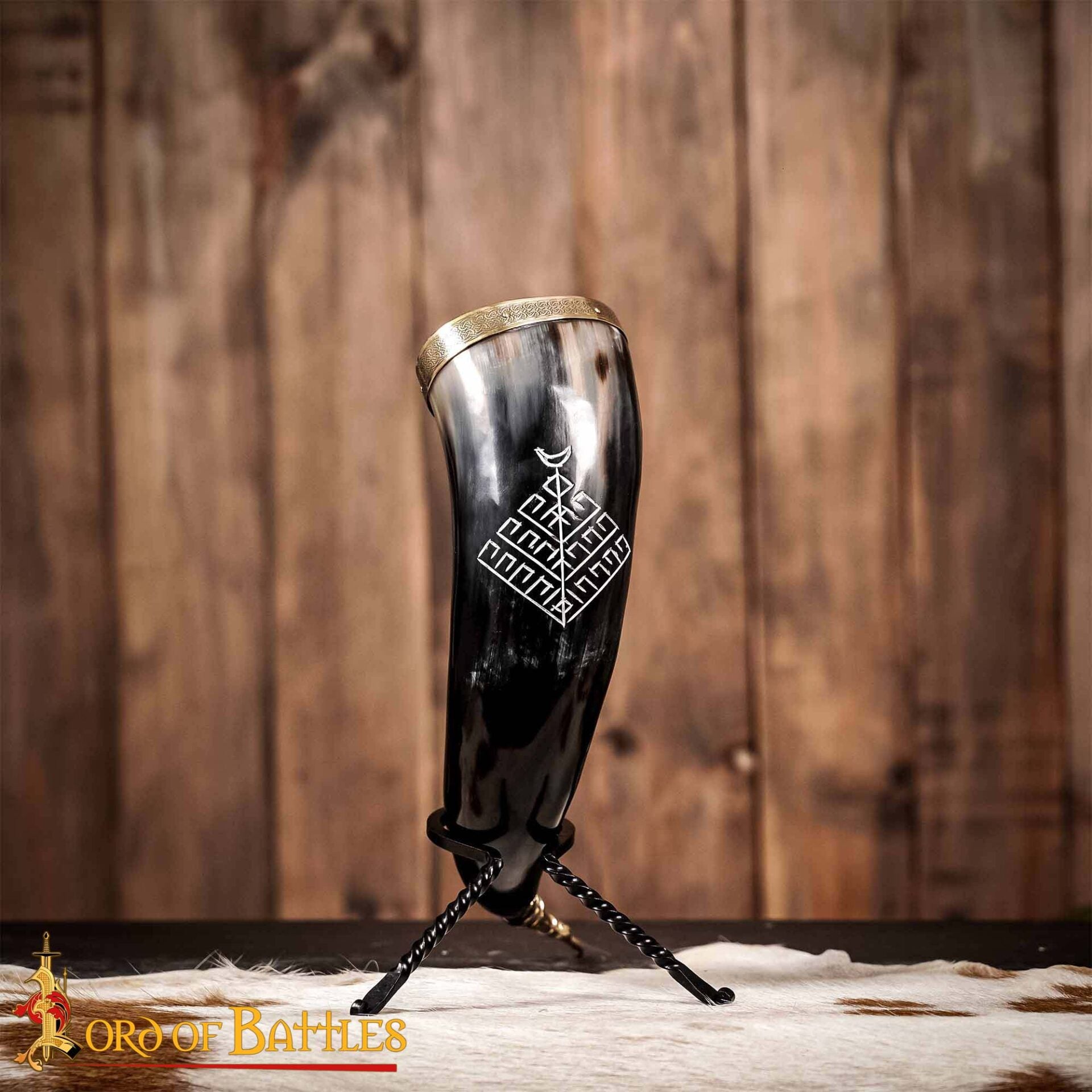 Cuerno vikingo de buey 300–400 ml con Yggdrasil grabado - imagen 6