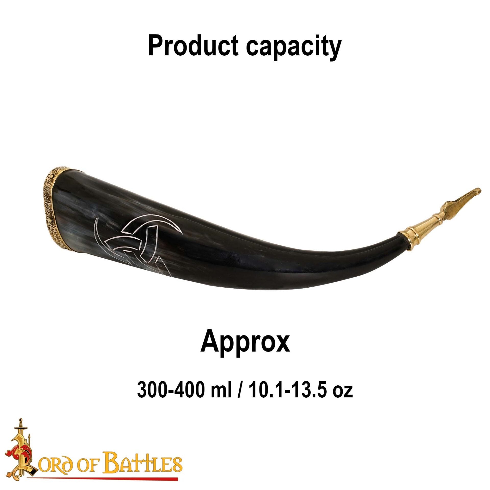 Cuerno de bebida triple «Odin» 300–400 ml — cuerno de buey con herrajes de latón - imagen 3