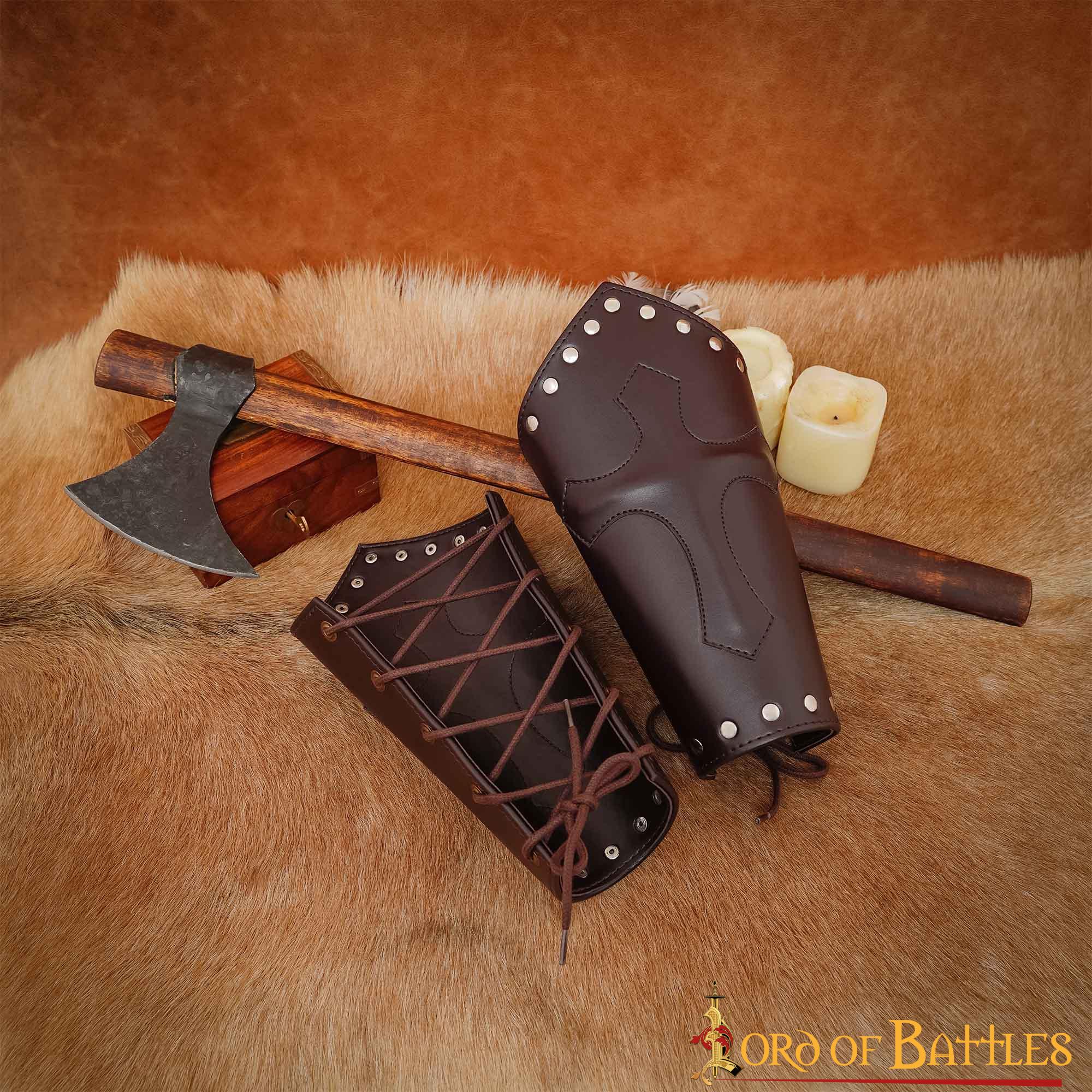 Brazales Cruzados Medievales de Cuero - Guardabrazos para Larp y Ferias Renacentistas - Imagen 12
