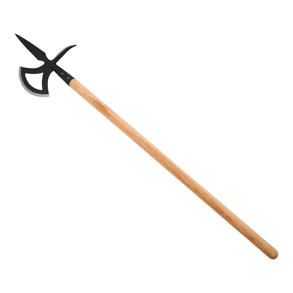 Alabarda del siglo XVI, cabezal forjado en acero al carbono y asta de madera