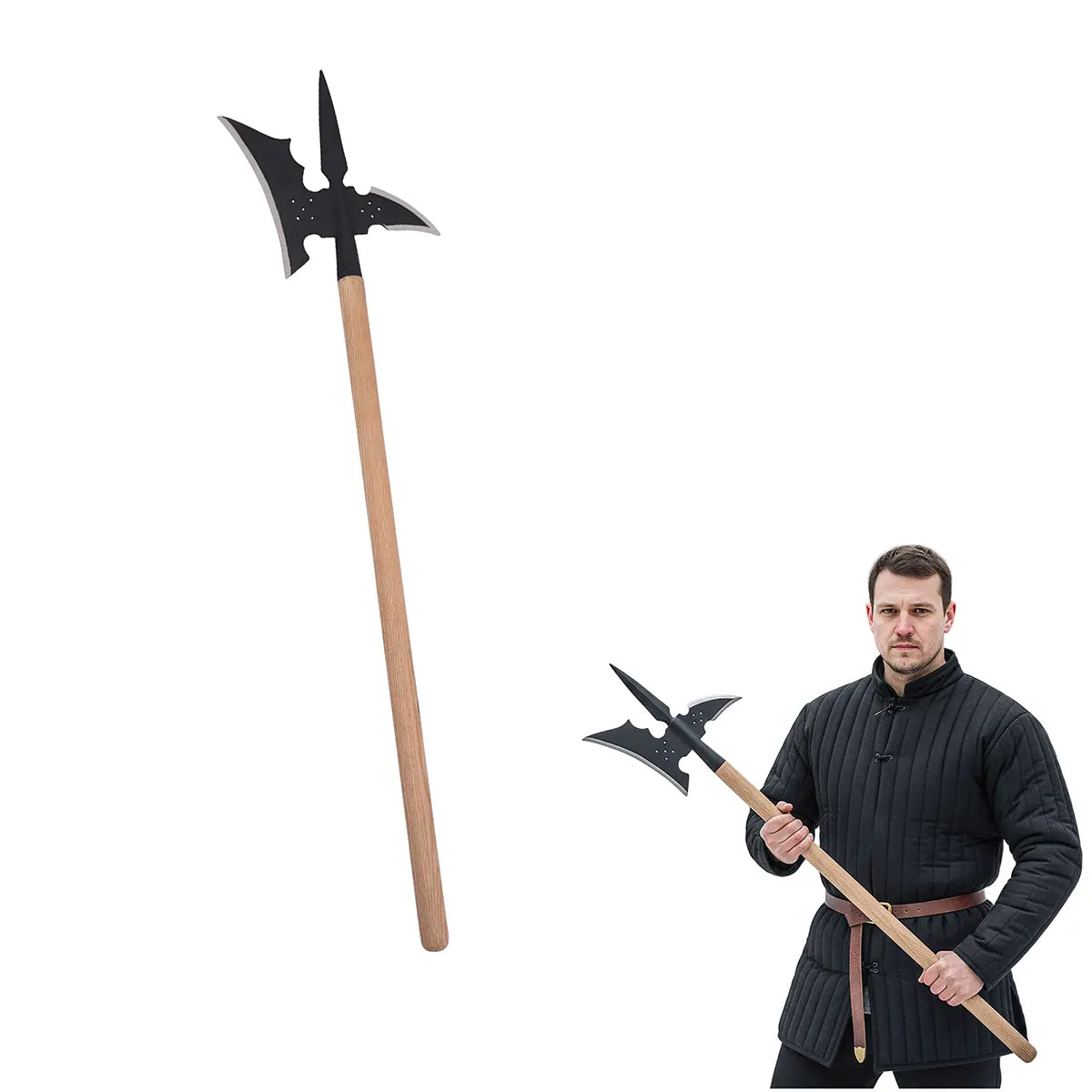 Alabarda medieval forjada a mano, hoja en acero alto carbono, 122 cm