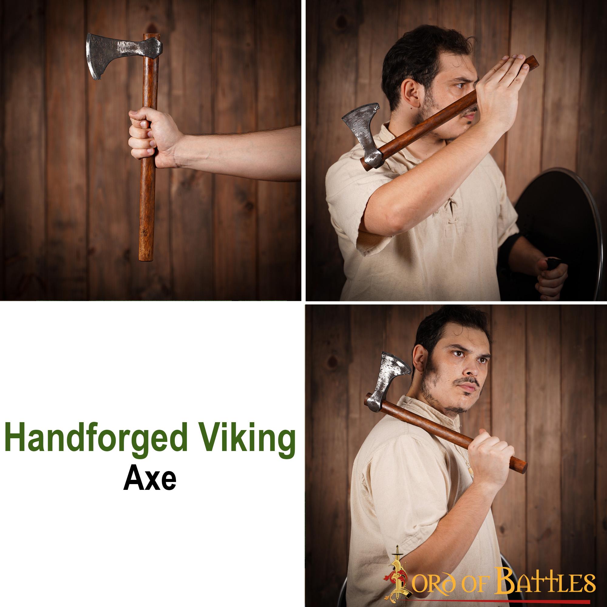 Hacha vikinga forjada a mano con cabeza de acero al carbono y mango de madera - imagen 12