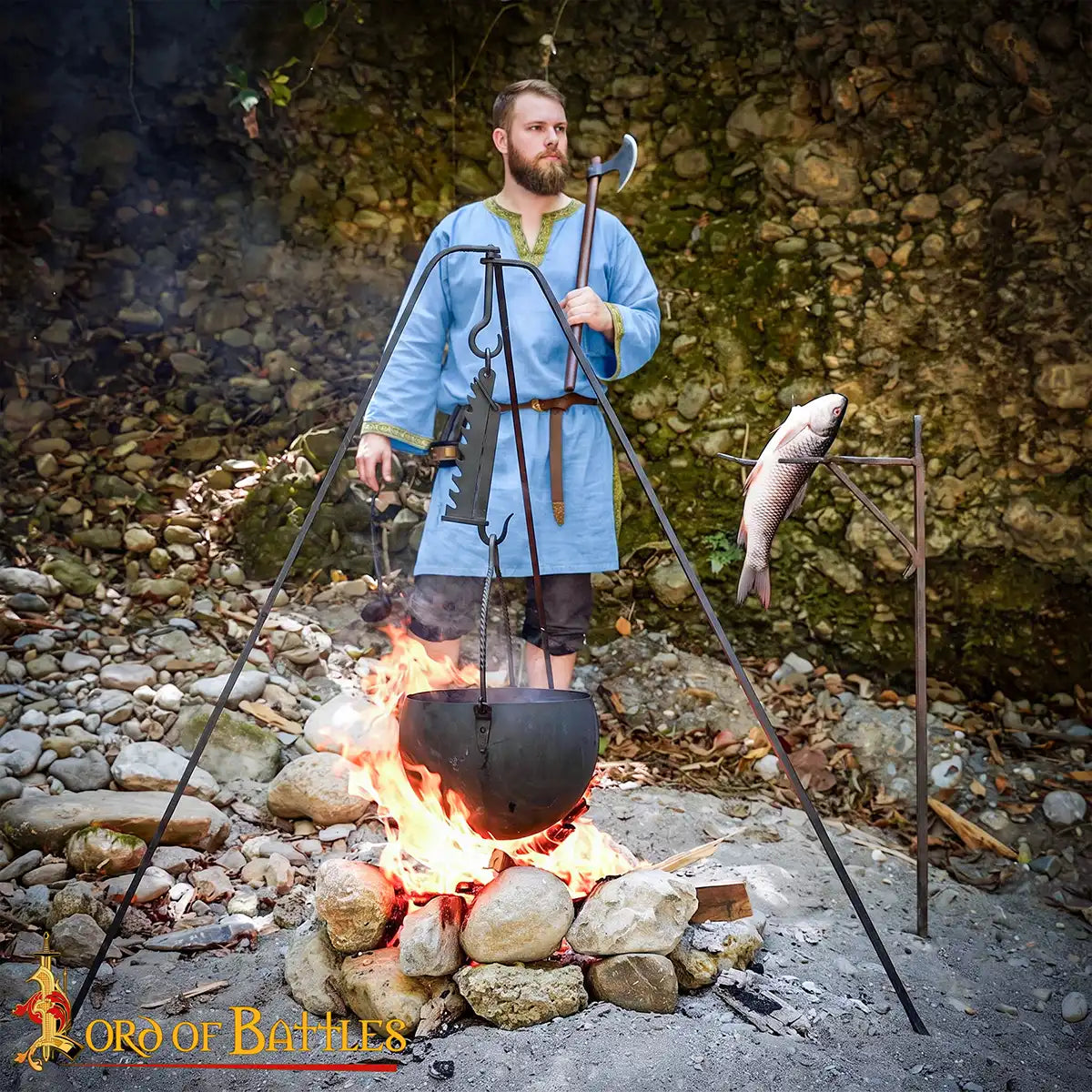 Caldero medieval de hierro forjado — 8 L para cocinar al fuego - imagen 6