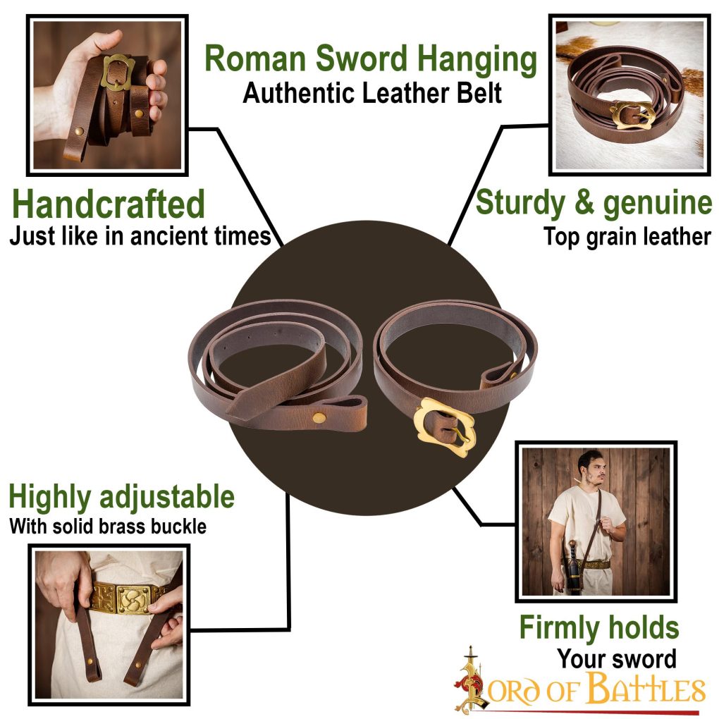 Bandolera romana de cuero genuino para espada — hecha a mano - imagen 12