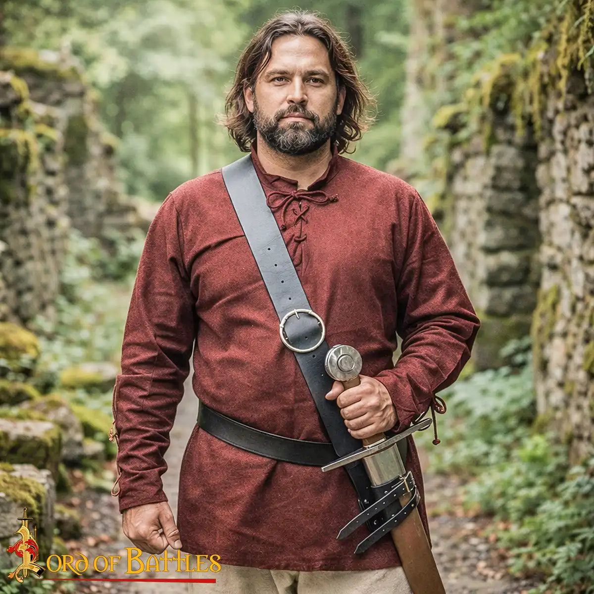Cinturón medieval negro para espada con portaespada ajustable - imagen 8