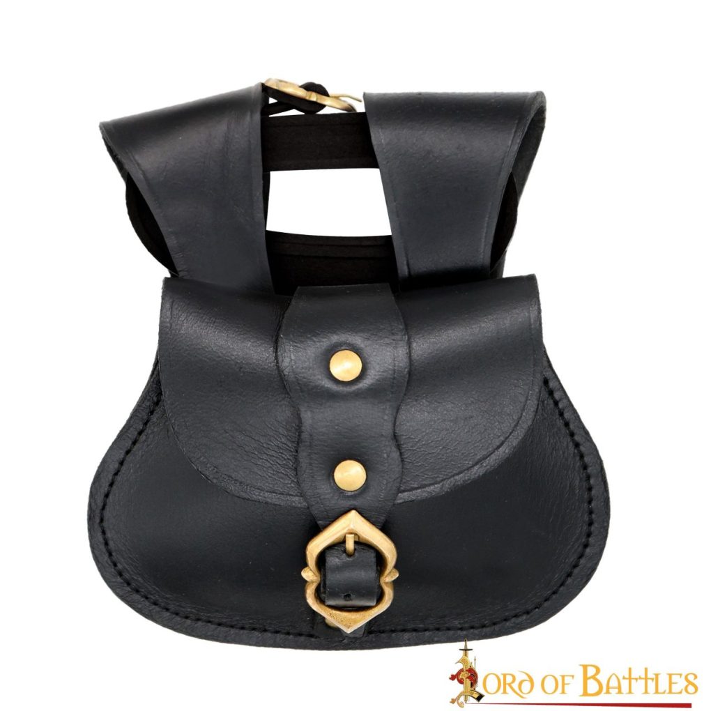 Bolsa de cinturón medieval en cuero con hebilla de latón y cinturón a juego - imagen 7